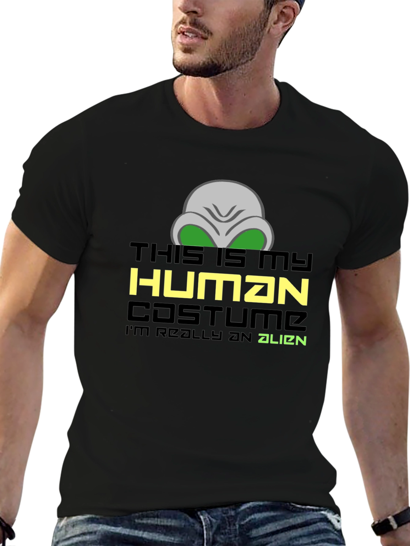 Black This Is My Human Costume Alien Graphic Tee view 6