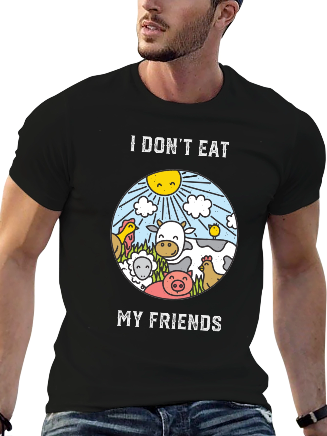 Black Vegan T-Shirt: I Don't Eat My Friends, Cruelty-Free Apparel view 6