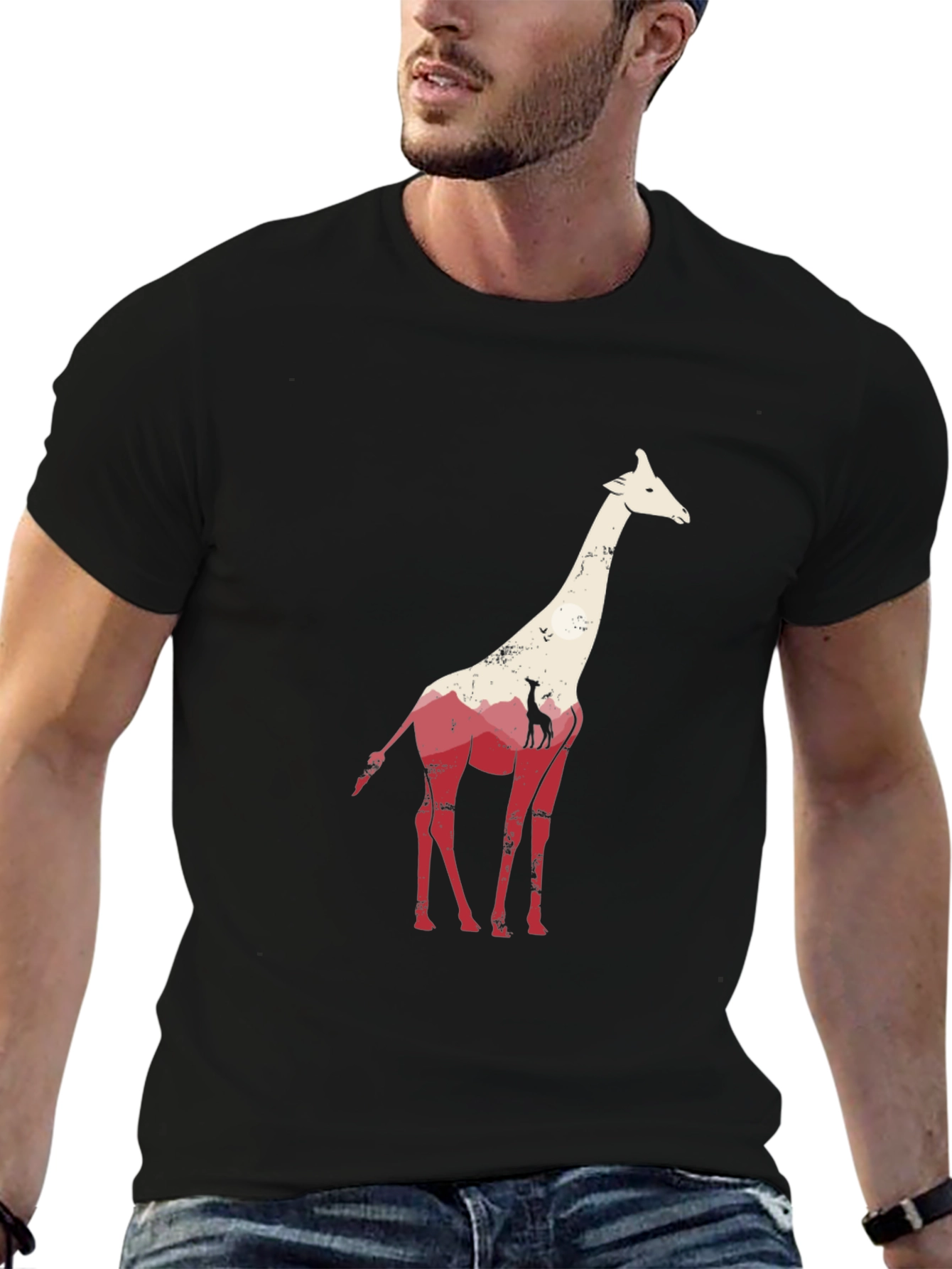 Black Giraffe Graphic Tee - Unique Animal Silhouette T-Shirt view 6