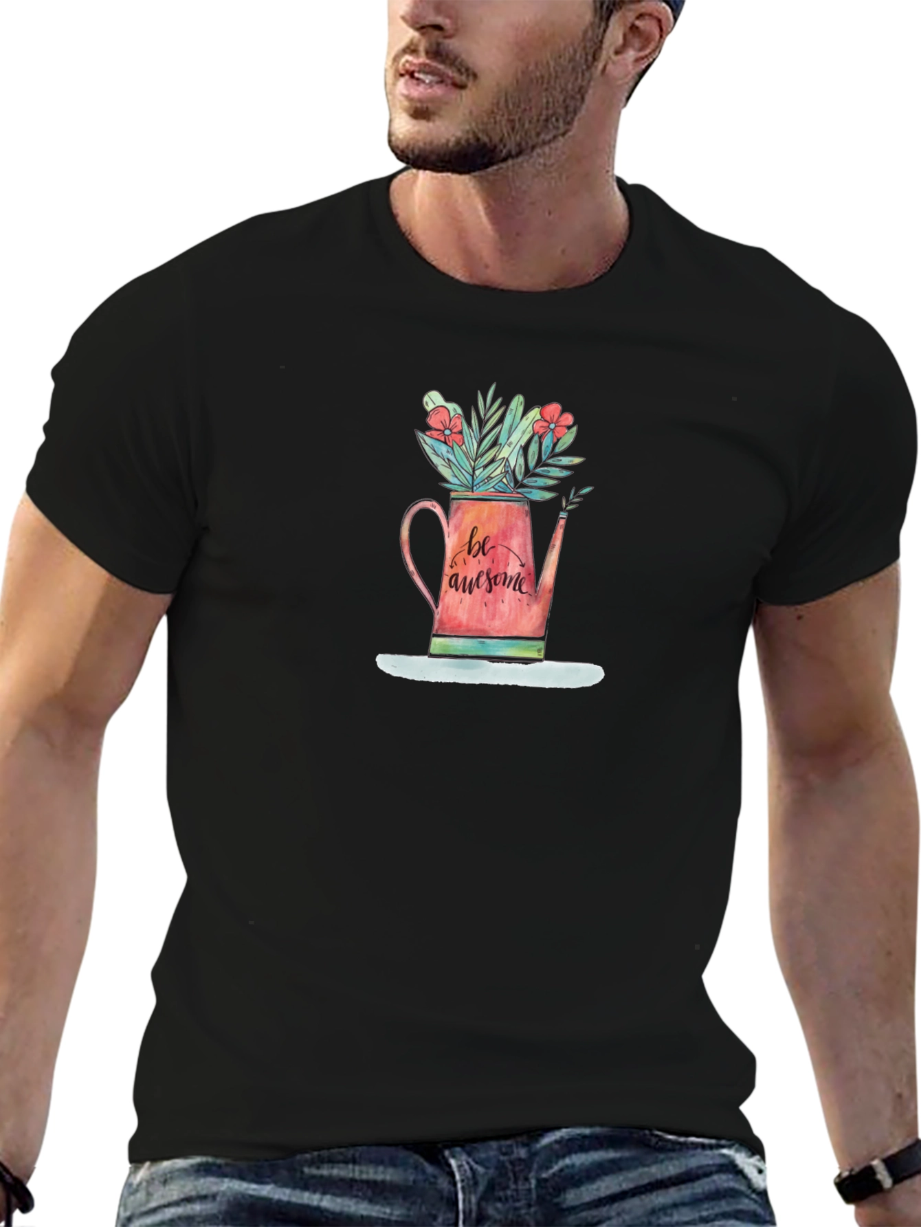 Black Be Awesome Watering Can Graphic Tee view 6