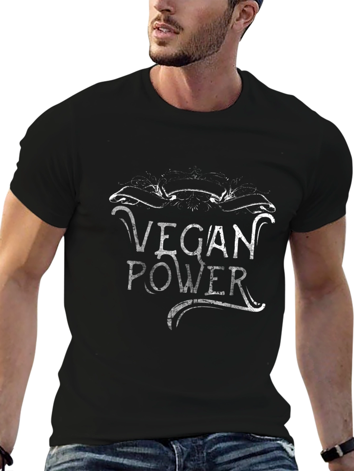 Black Vegan Power Graphic Tee - Black Unisex T-Shirt view 6