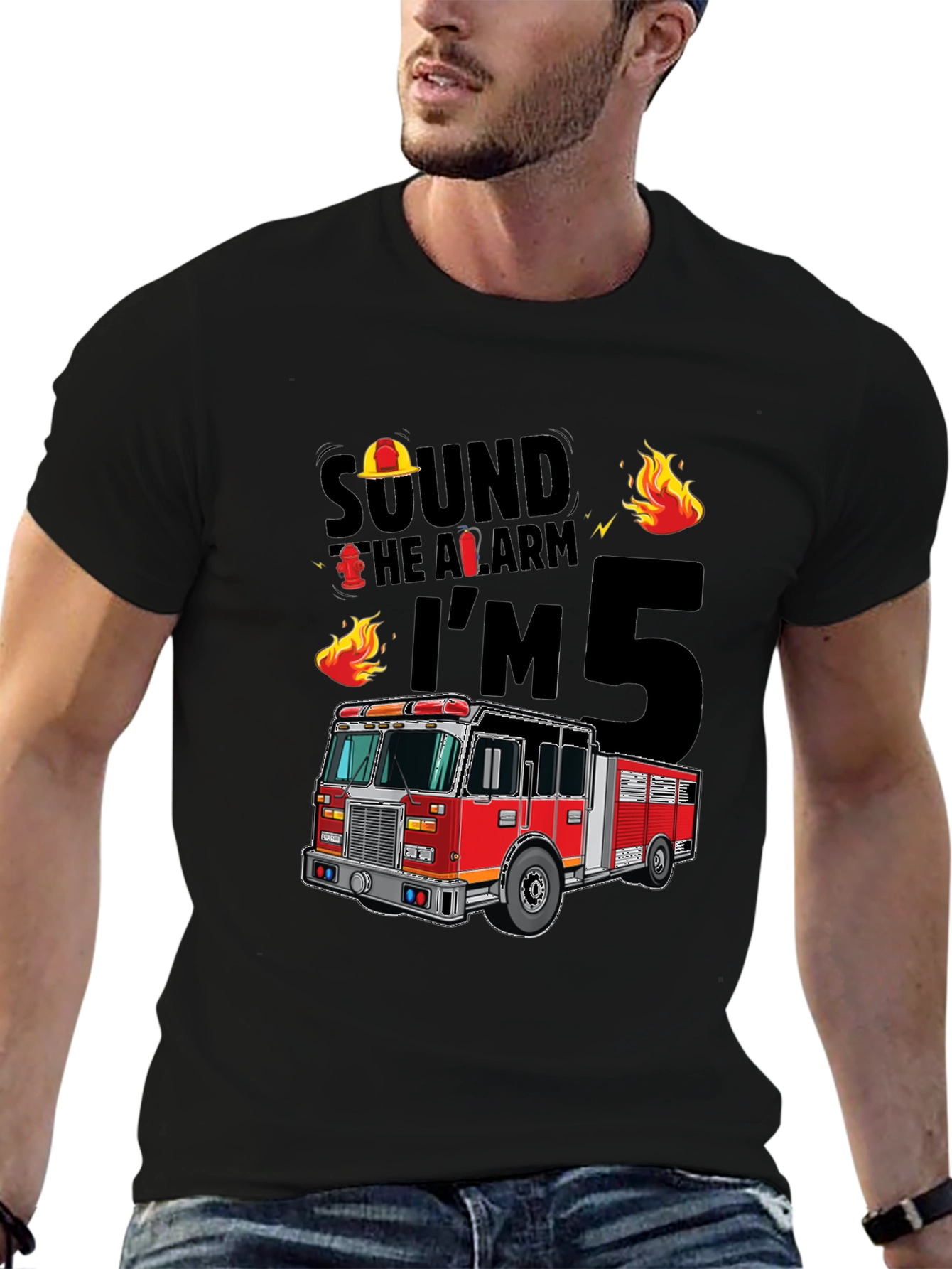 Black Fire Truck 5th Birthday T-Shirt view 6