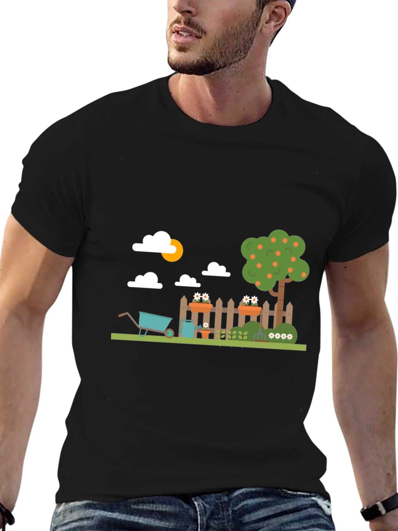 Black Gardening Fun Graphic Tee - Black Cotton Casual view 6