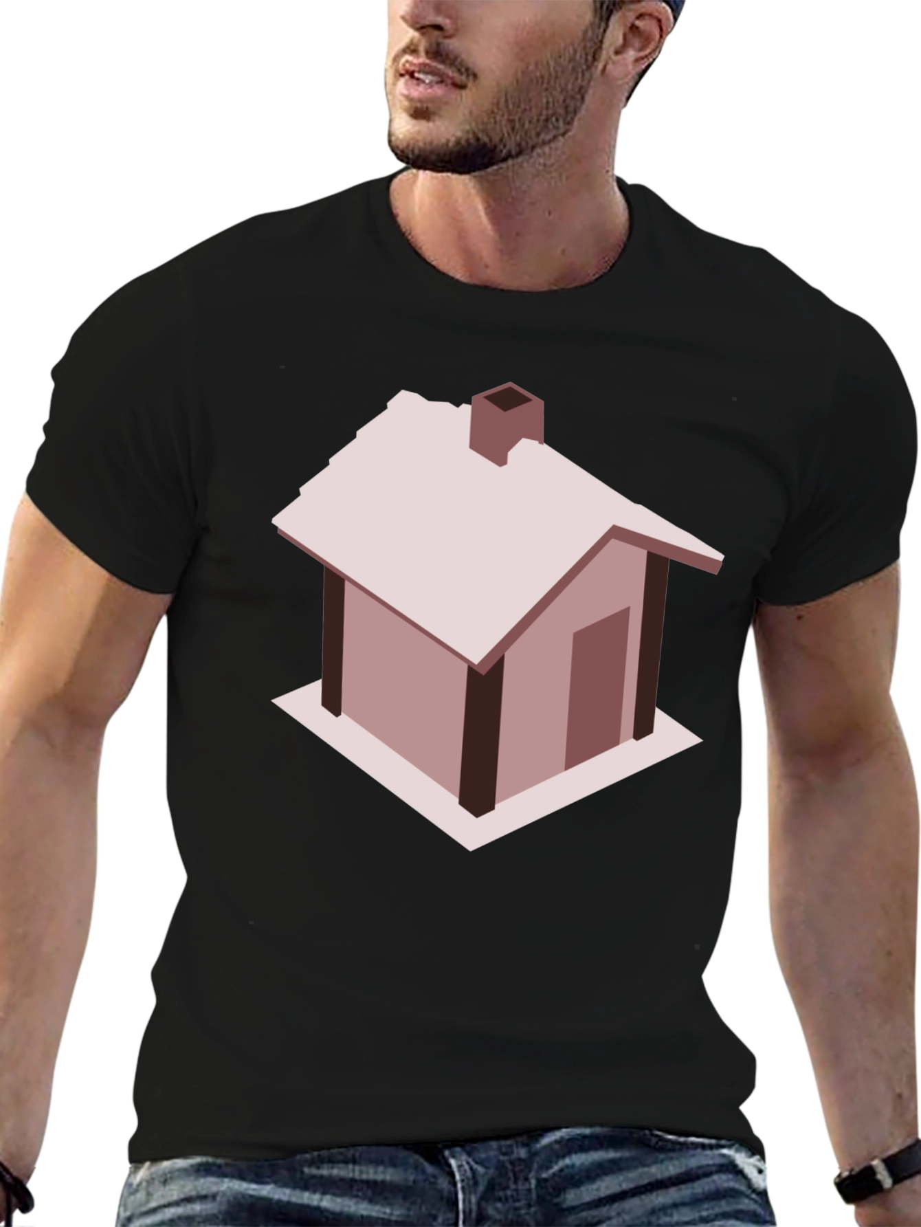Black Isometric House Graphic Tee - Modern Minimalist Design view 6