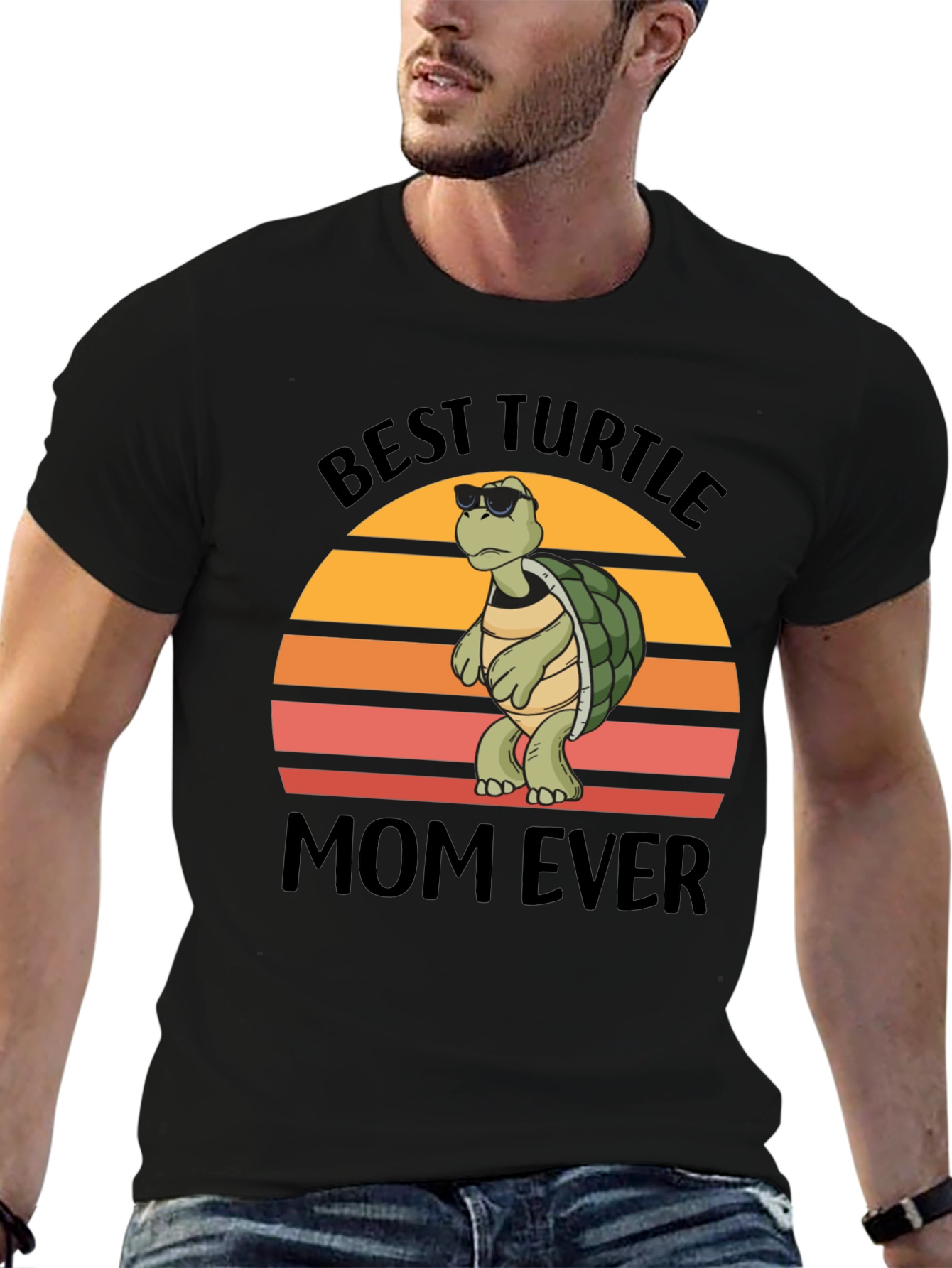 Black Best Turtle Mom Ever T-Shirt view 6