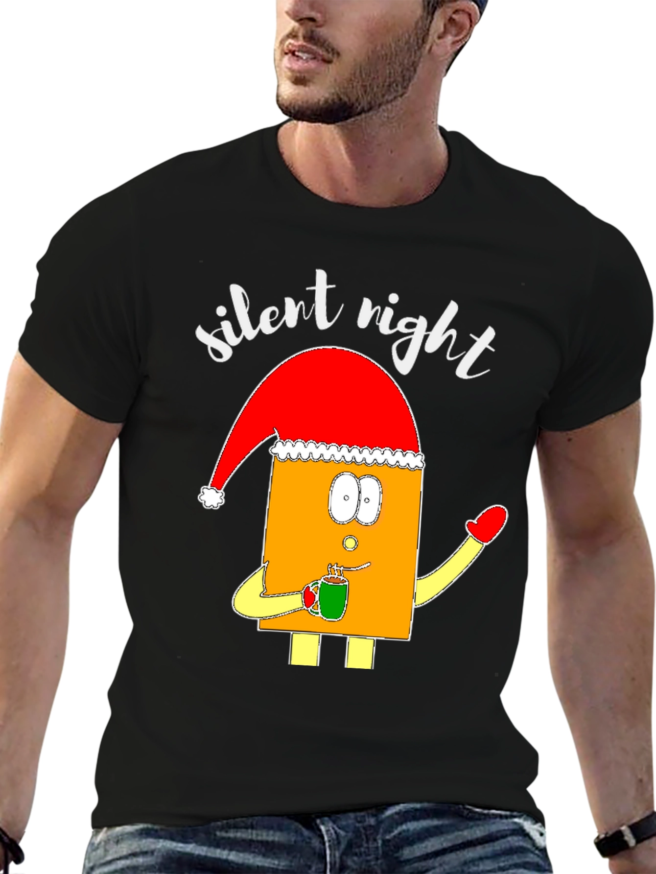 Black Silent Night Christmas Graphic Tee view 6