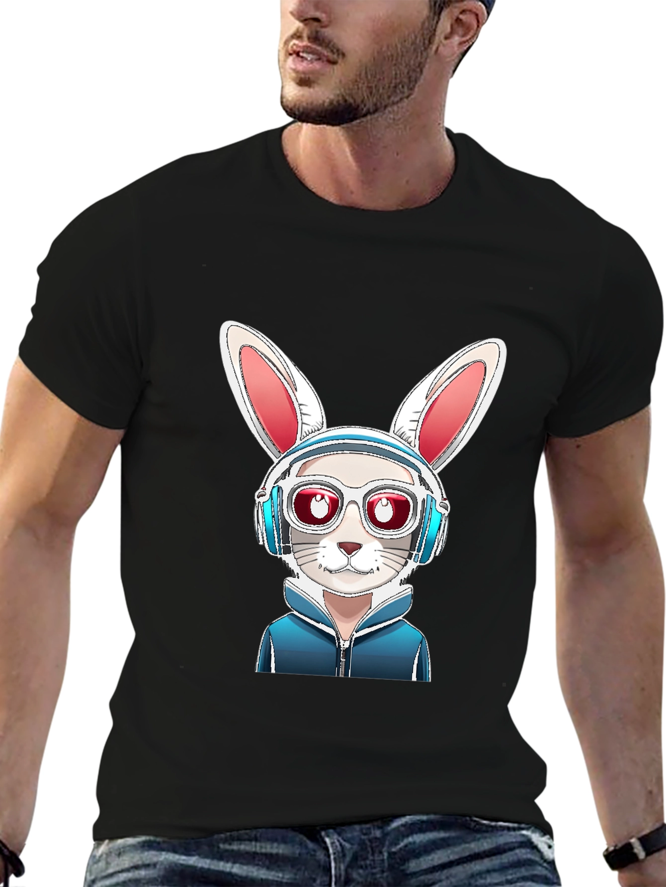 Black Cool Rabbit Graphic Tee - Urban Style view 6