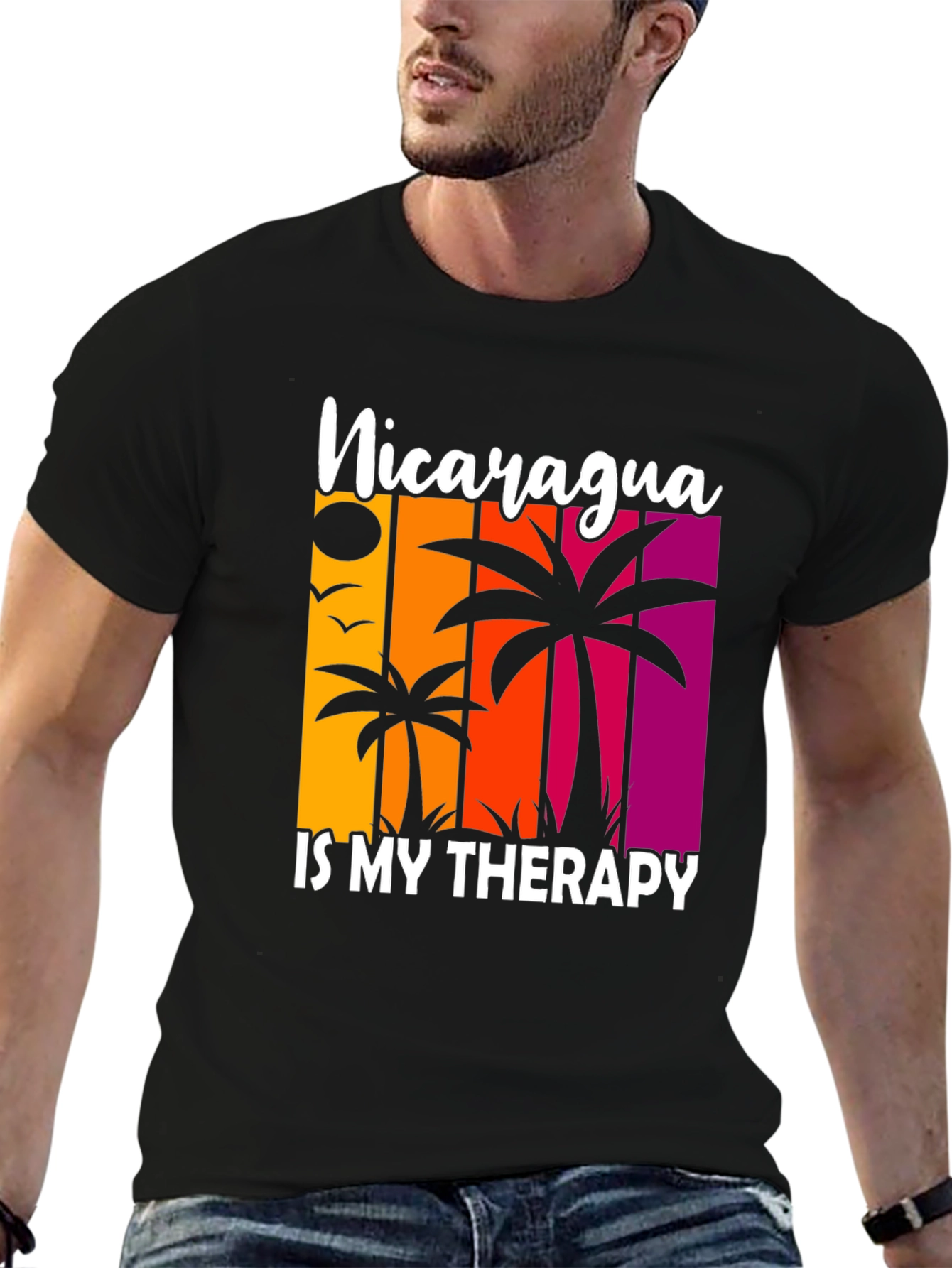 Black Nicaragua Therapy Graphic Tee, Tropical Palm Shirt view 6