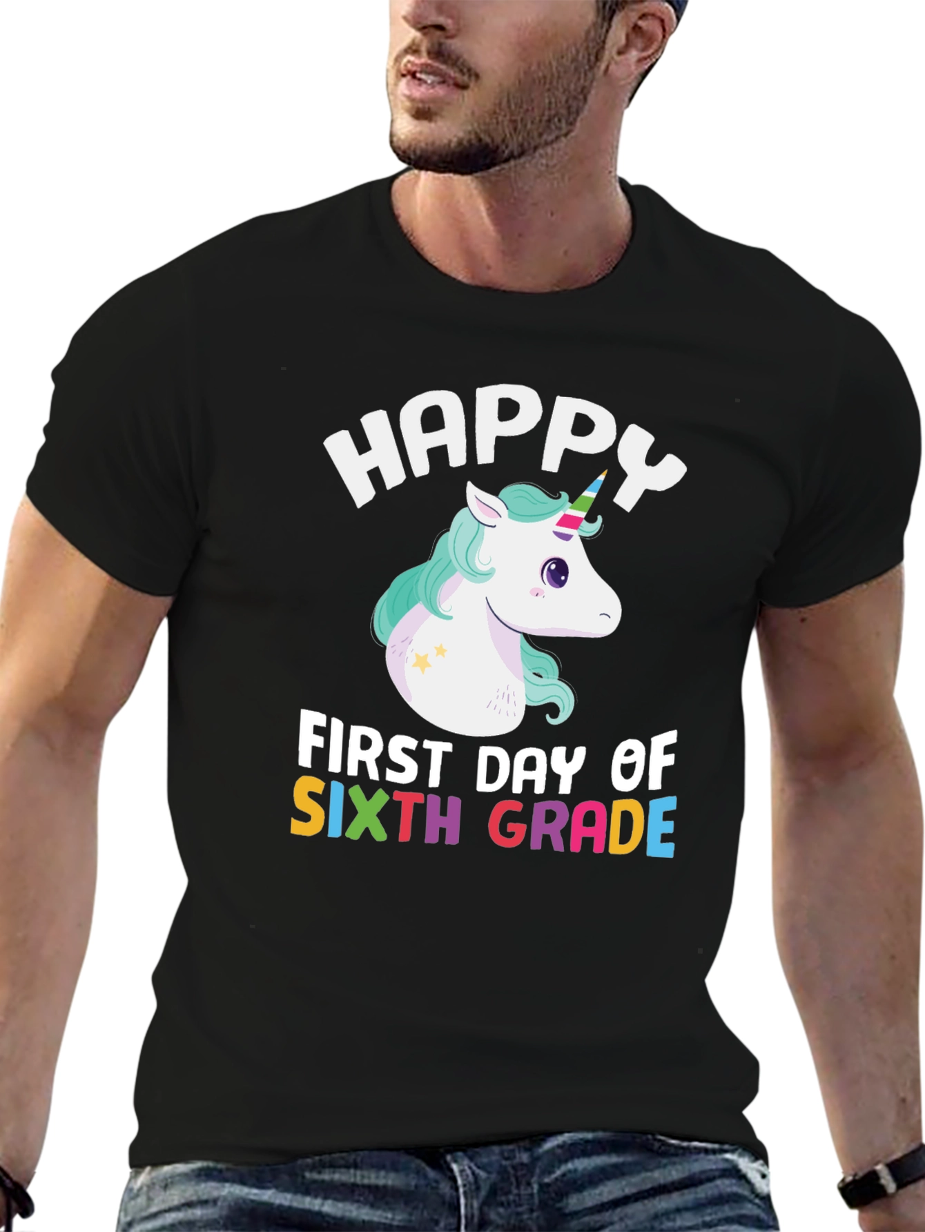 Black Happy 6th Grade Unicorn T-Shirt view 6
