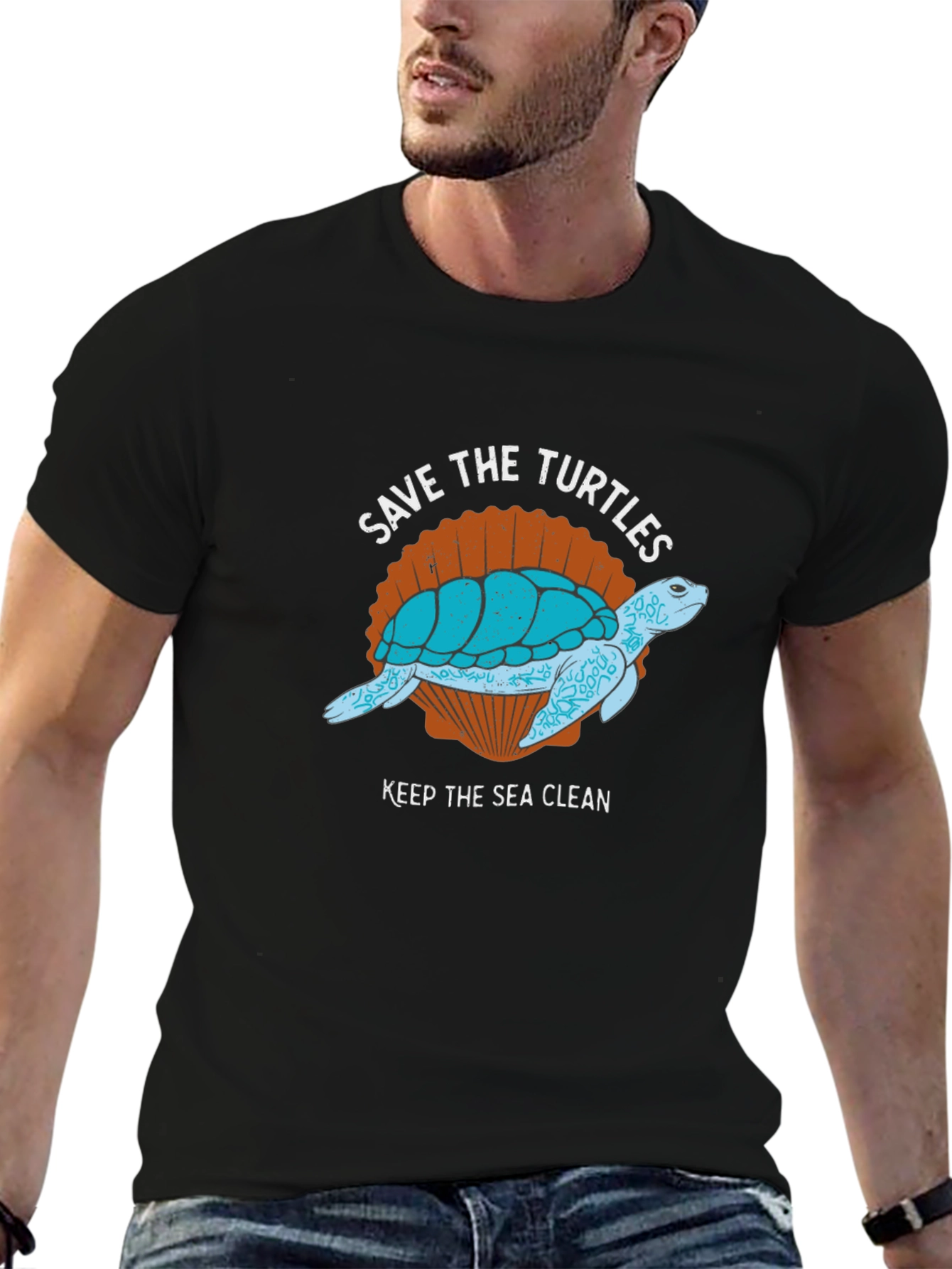 Black Save the Turtles Graphic Tee - Keep the Sea Clean view 6