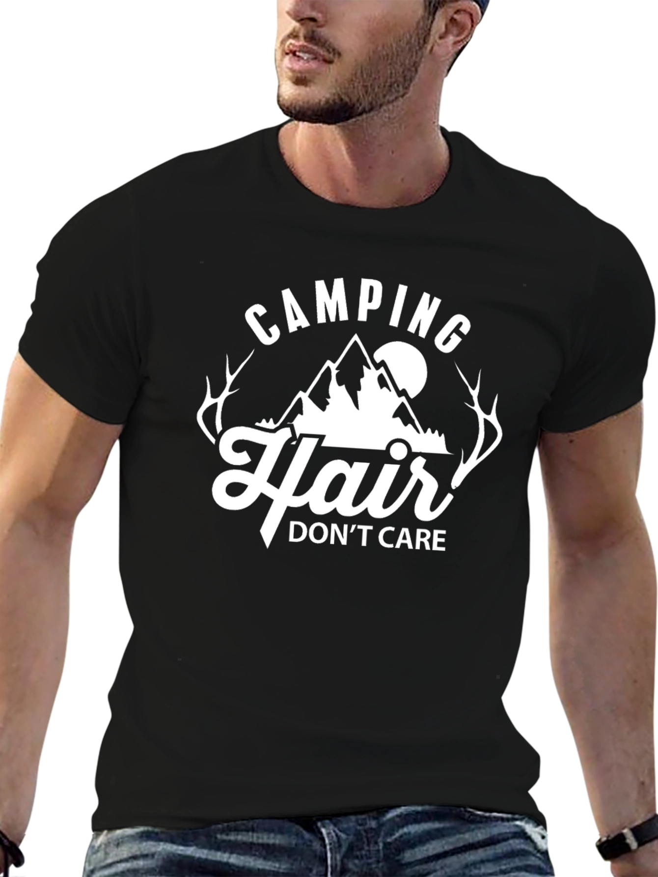 Black Camping Hair Don't Care T-Shirt view 6