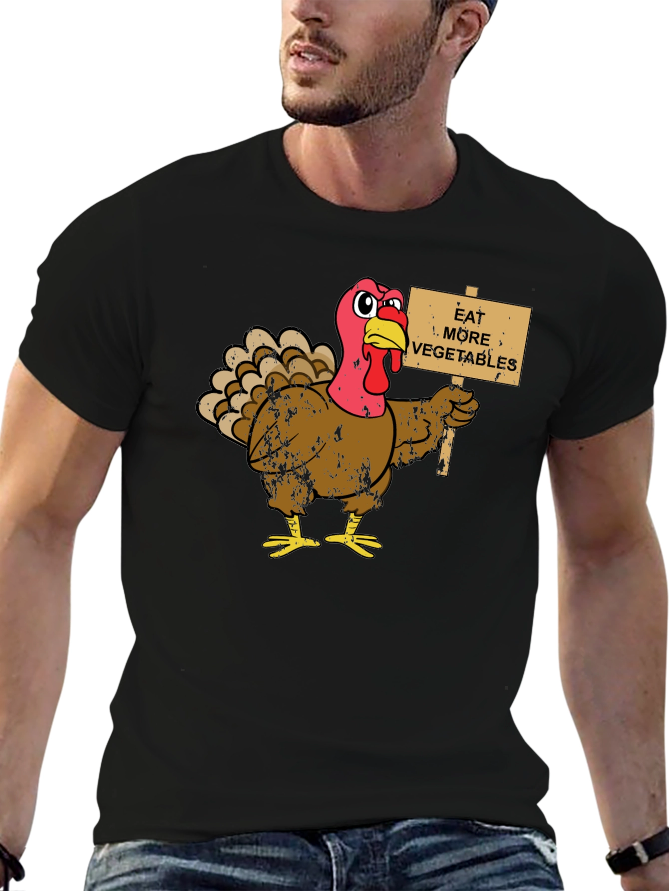 Black Eat More Vegetables Turkey Graphic T-Shirt view 6