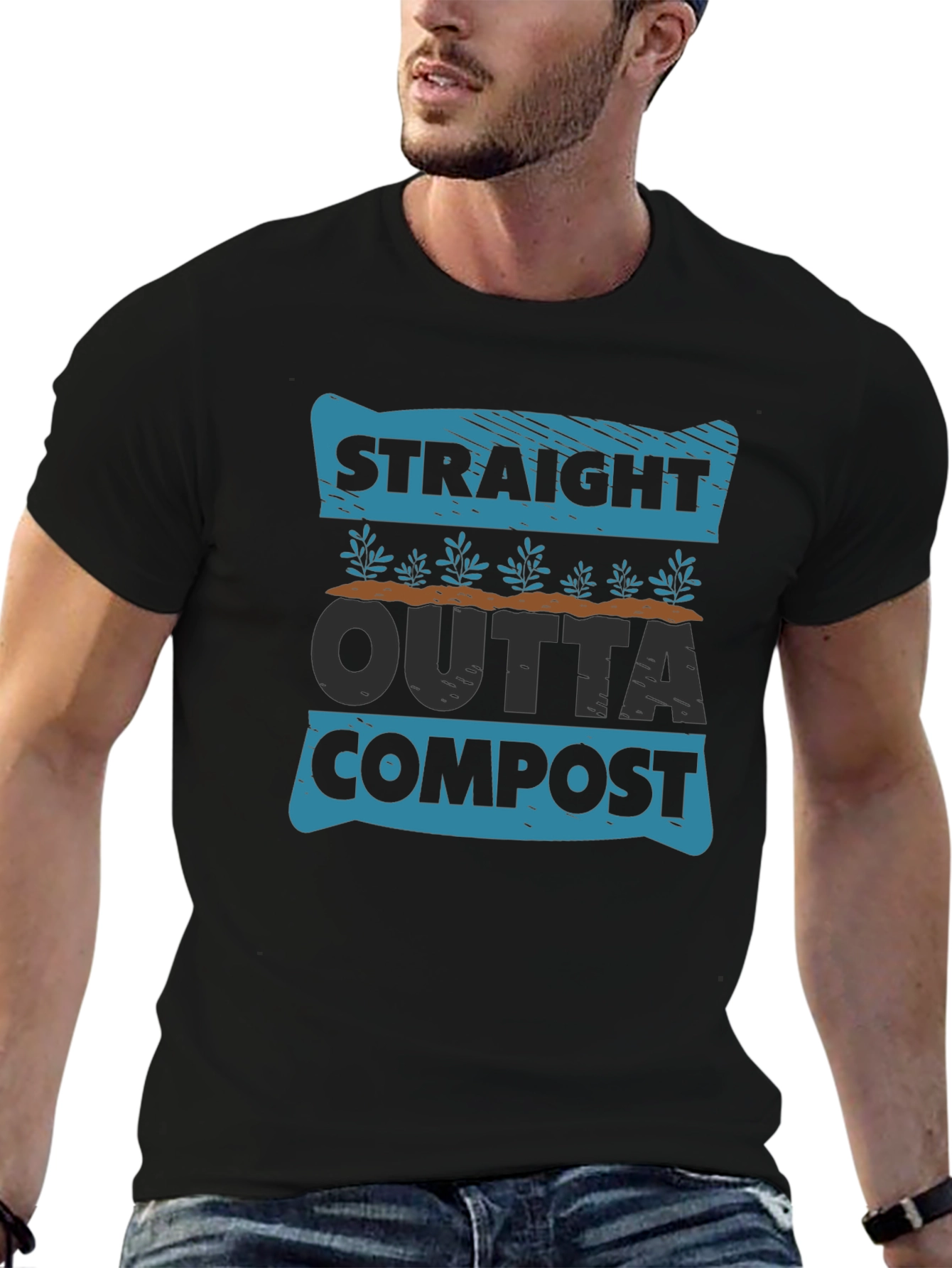 Black Straight Outta Compost T-Shirt - Garden Humor Tee view 6