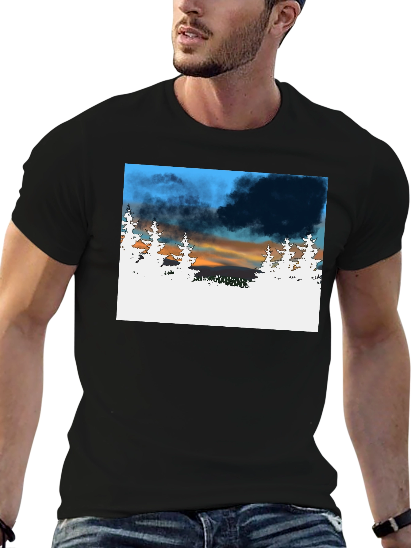 Black Nature Scene Graphic Print Black T-Shirt view 6