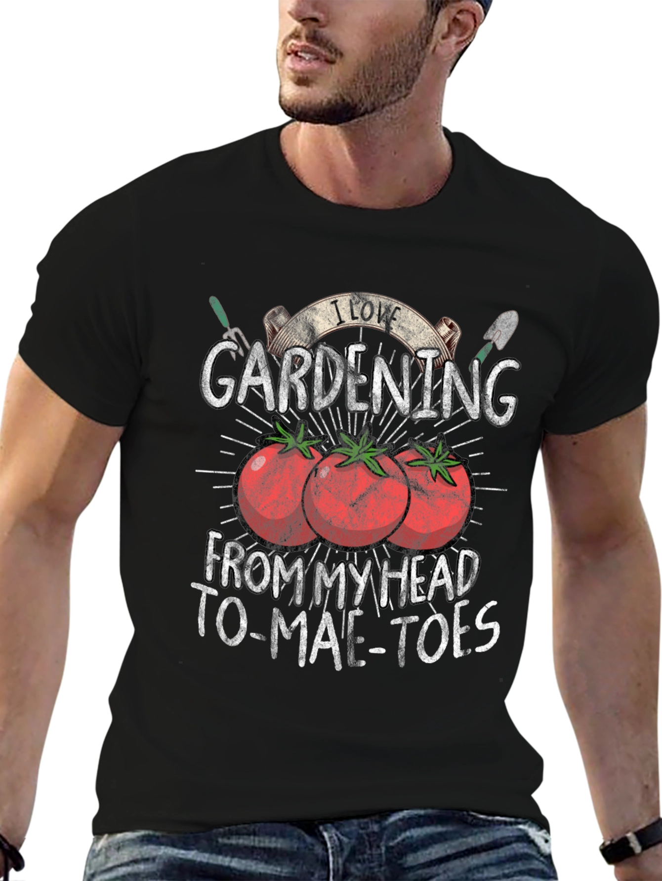 Black Gardening Lover T-Shirt - Head to Tomatoes view 6