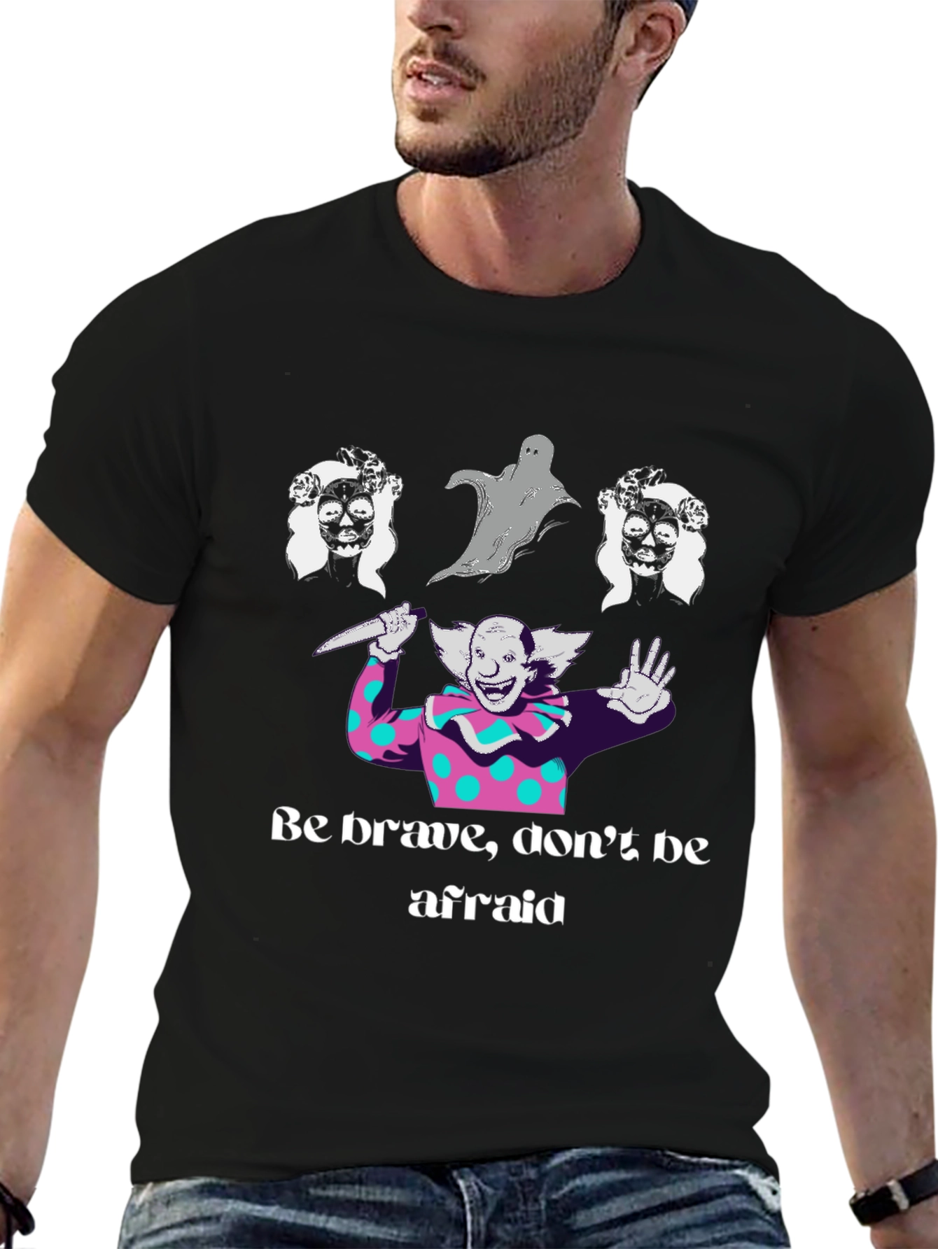 Black Spooky Clown Graphic Tee - Be Brave, Don't Be Afraid view 6