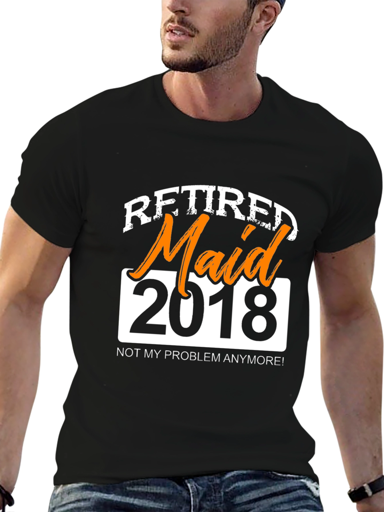 Black Retired Maid 2018 Graphic T-Shirt - Novelty Retirement Gift view 6