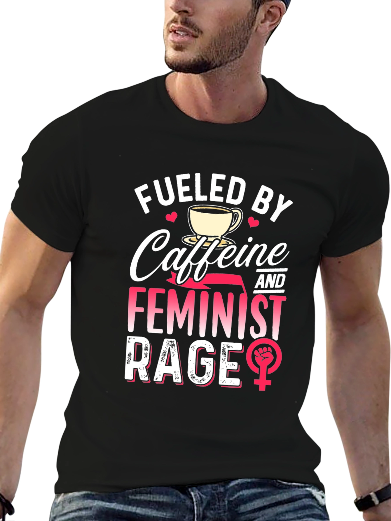 Black Fueled By Caffeine Feminist Rage Graphic Tee view 6