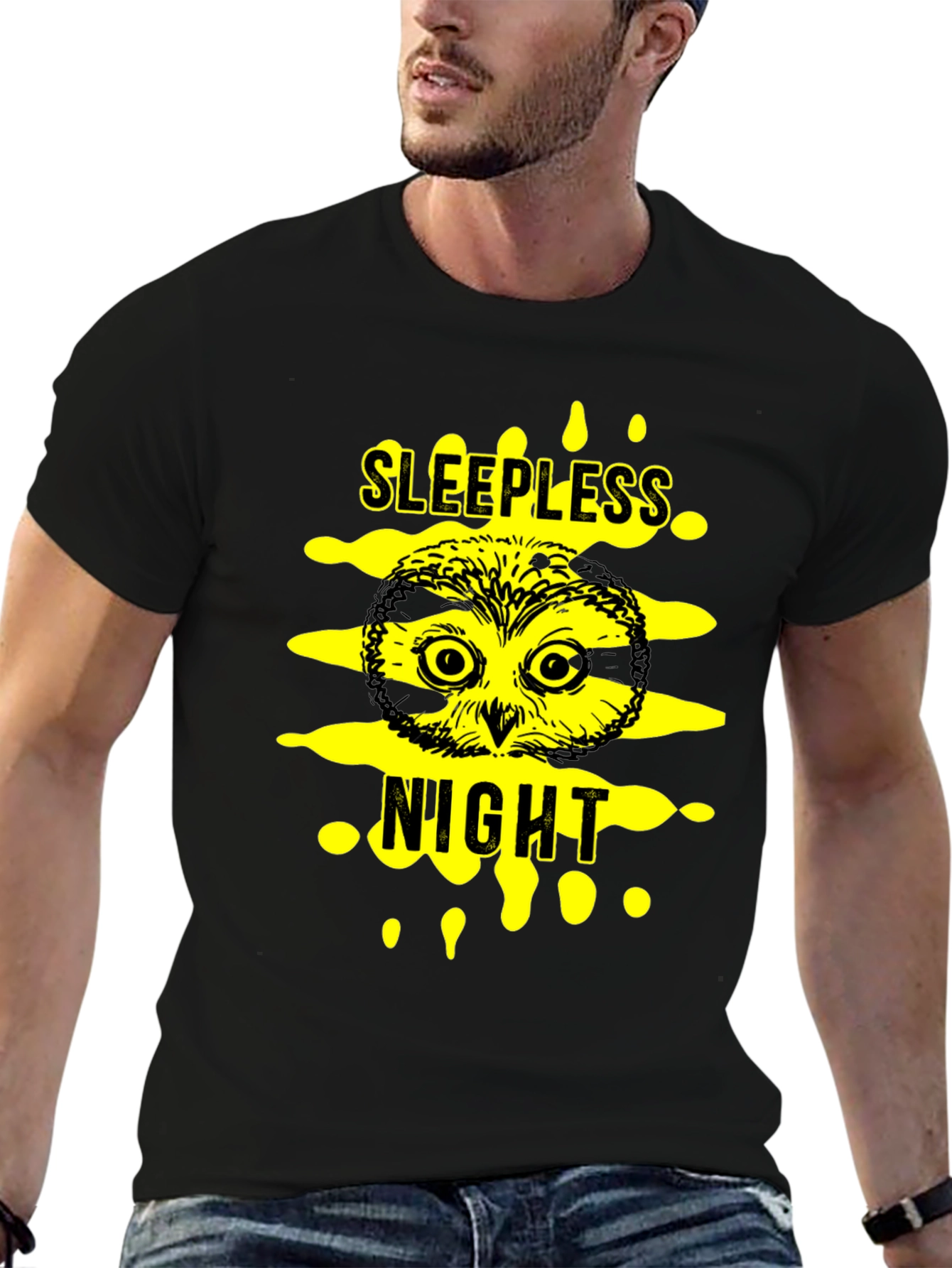 Black Sleepless Night Owl Black T-Shirt view 6