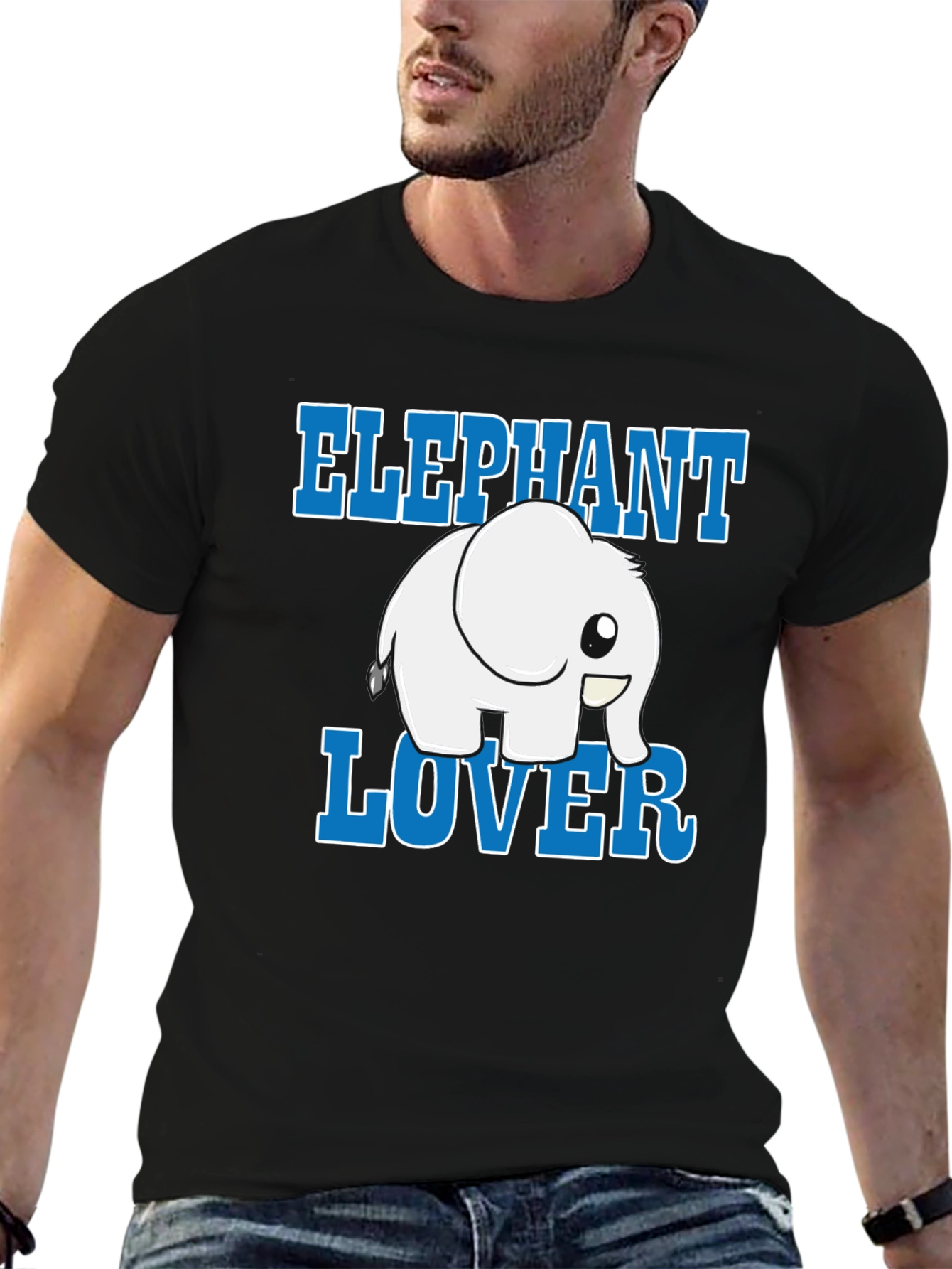 Black Elephant Lover Cartoon Graphic Black T-Shirt view 6
