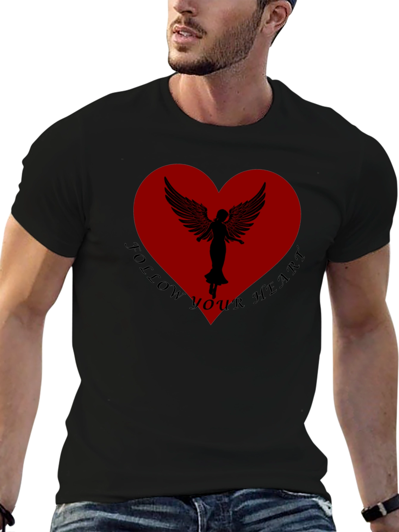 Black Follow Your Heart Angel Wings Black T-Shirt view 6