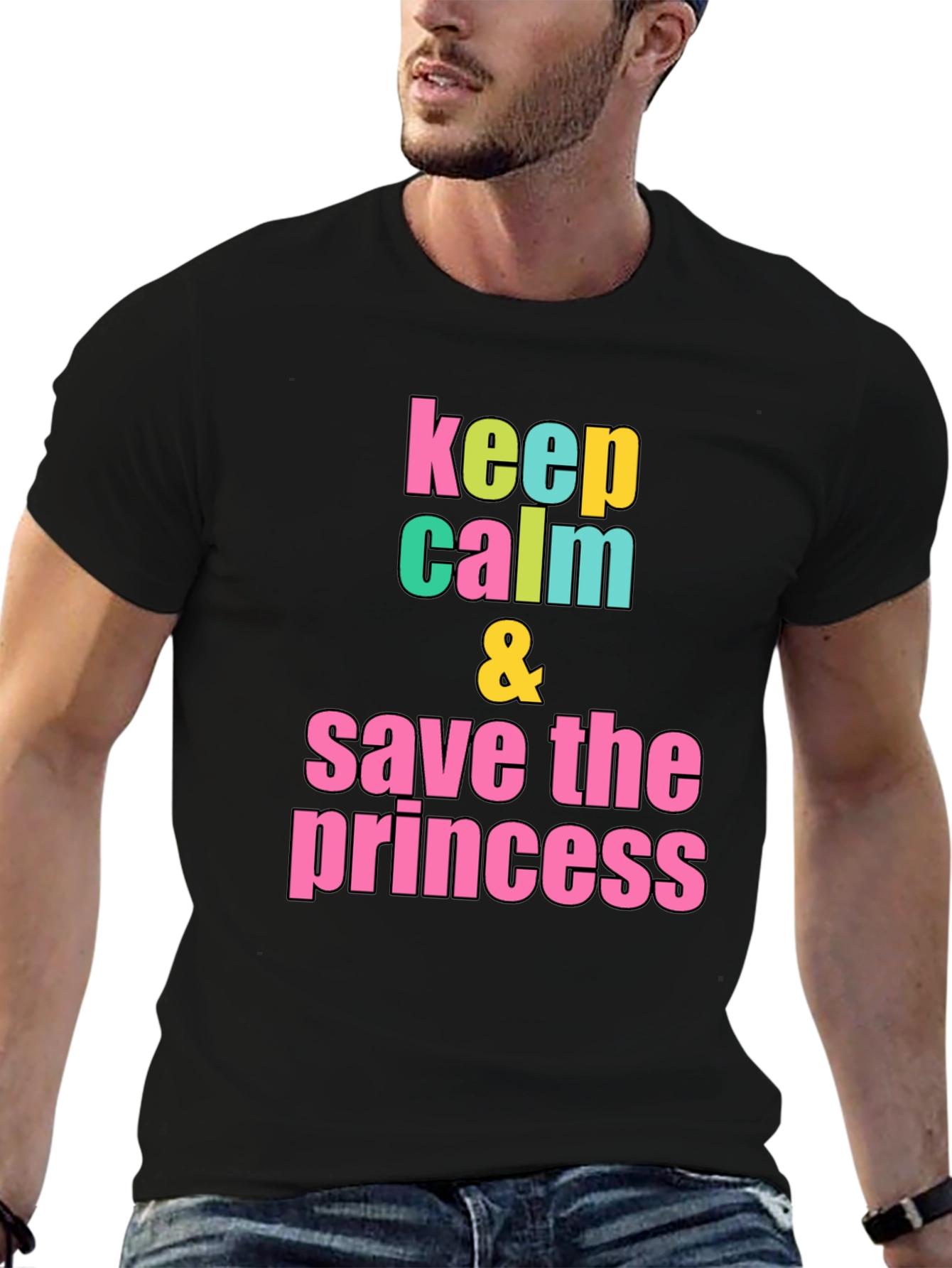 Black Keep Calm & Save the Princess Graphic T-Shirt view 6