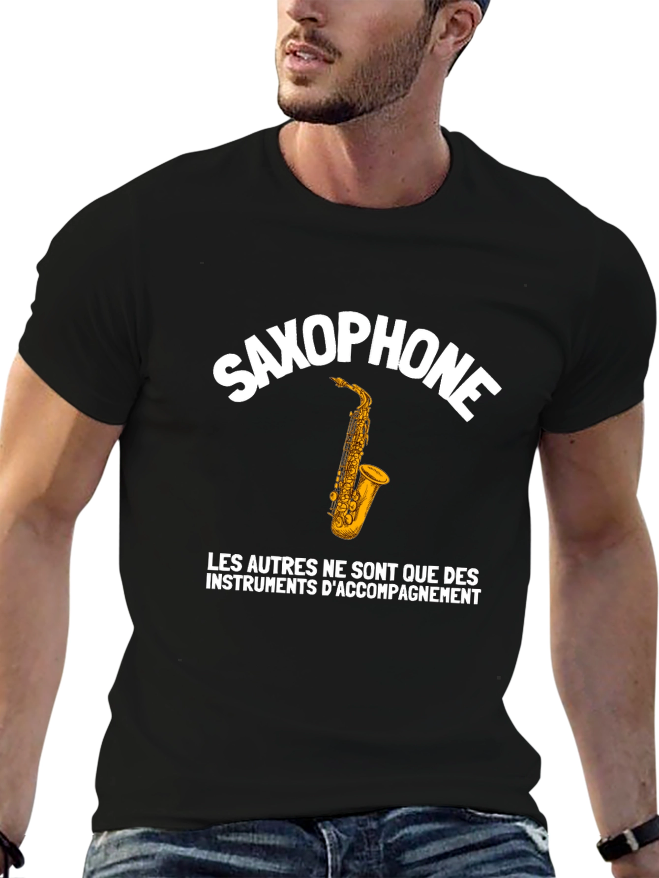Black Saxophone T-Shirt - Music Lover's Apparel view 6