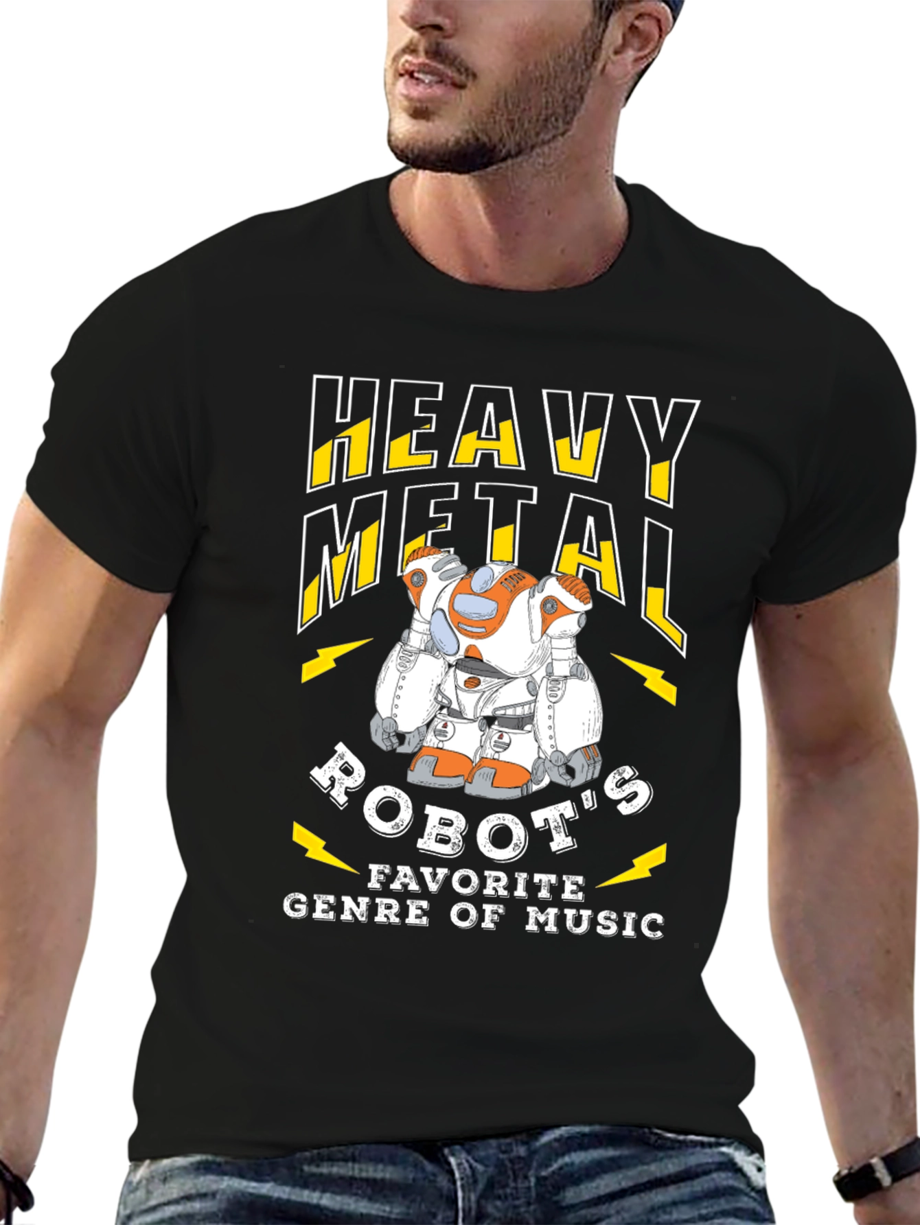 Black Heavy Metal Robot Music Fan T-Shirt view 6