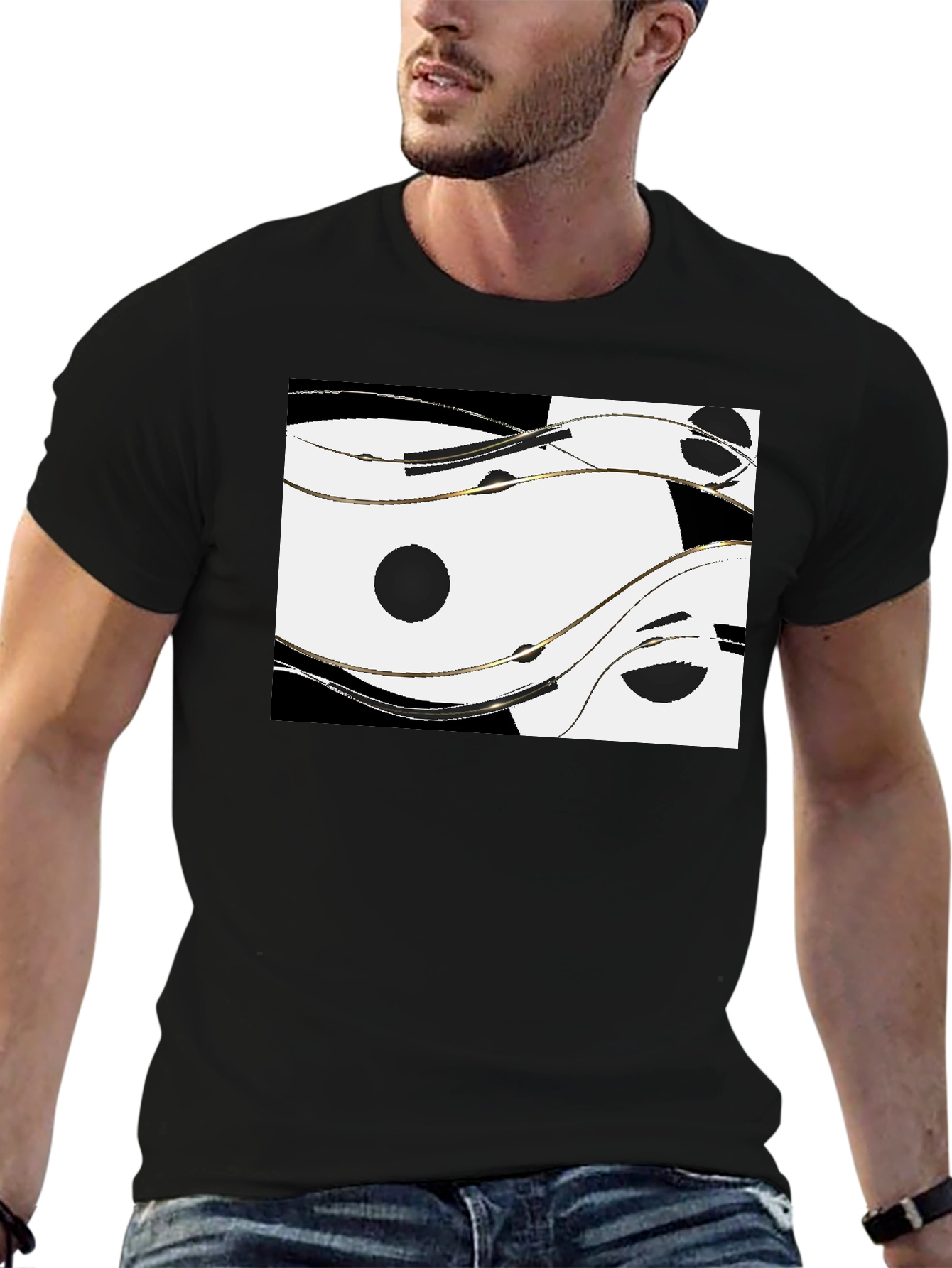 Black Abstract Yin Yang Style Graphic Tee - Black view 6