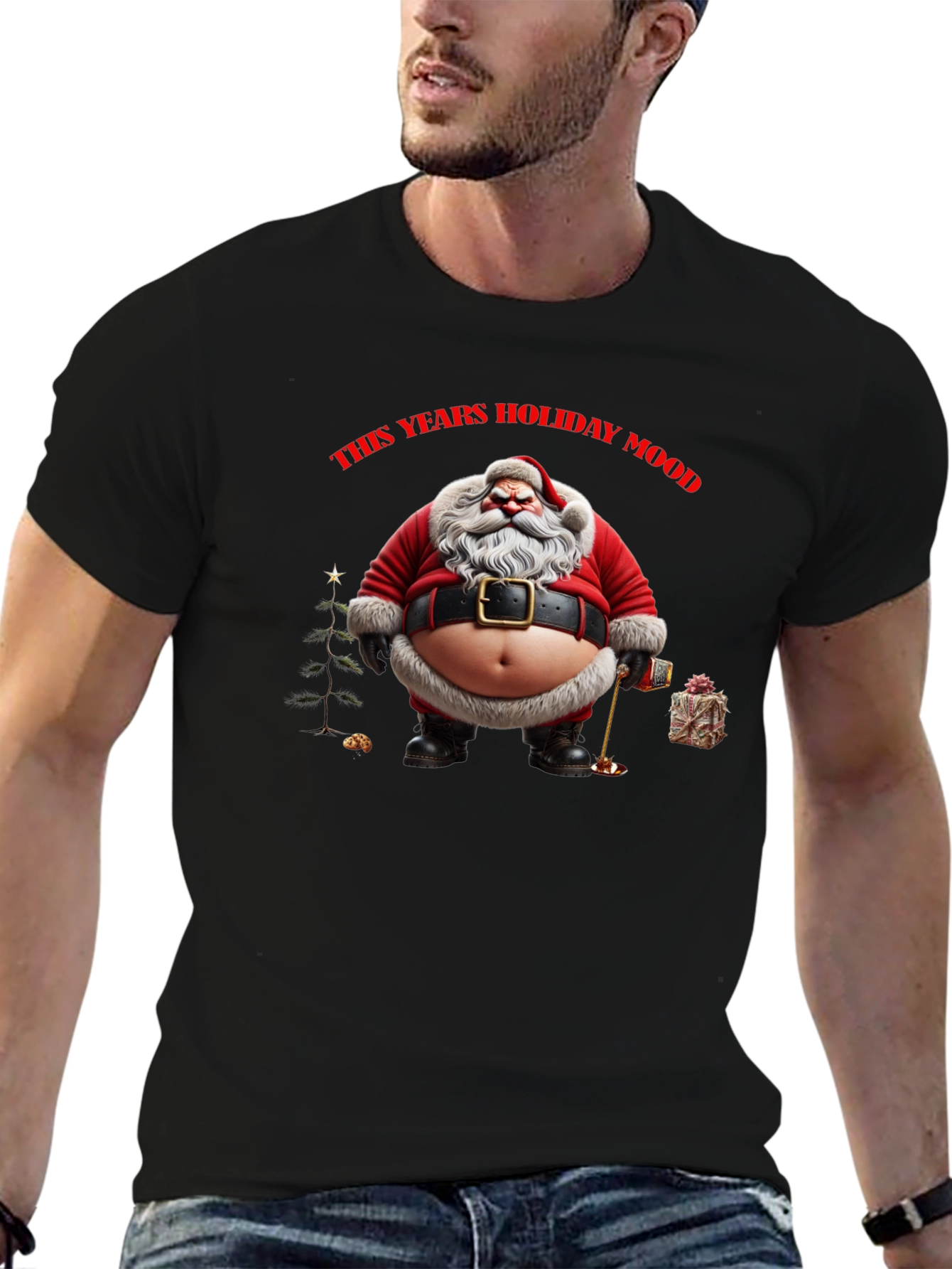 Black Holiday Santa T-Shirt view 6