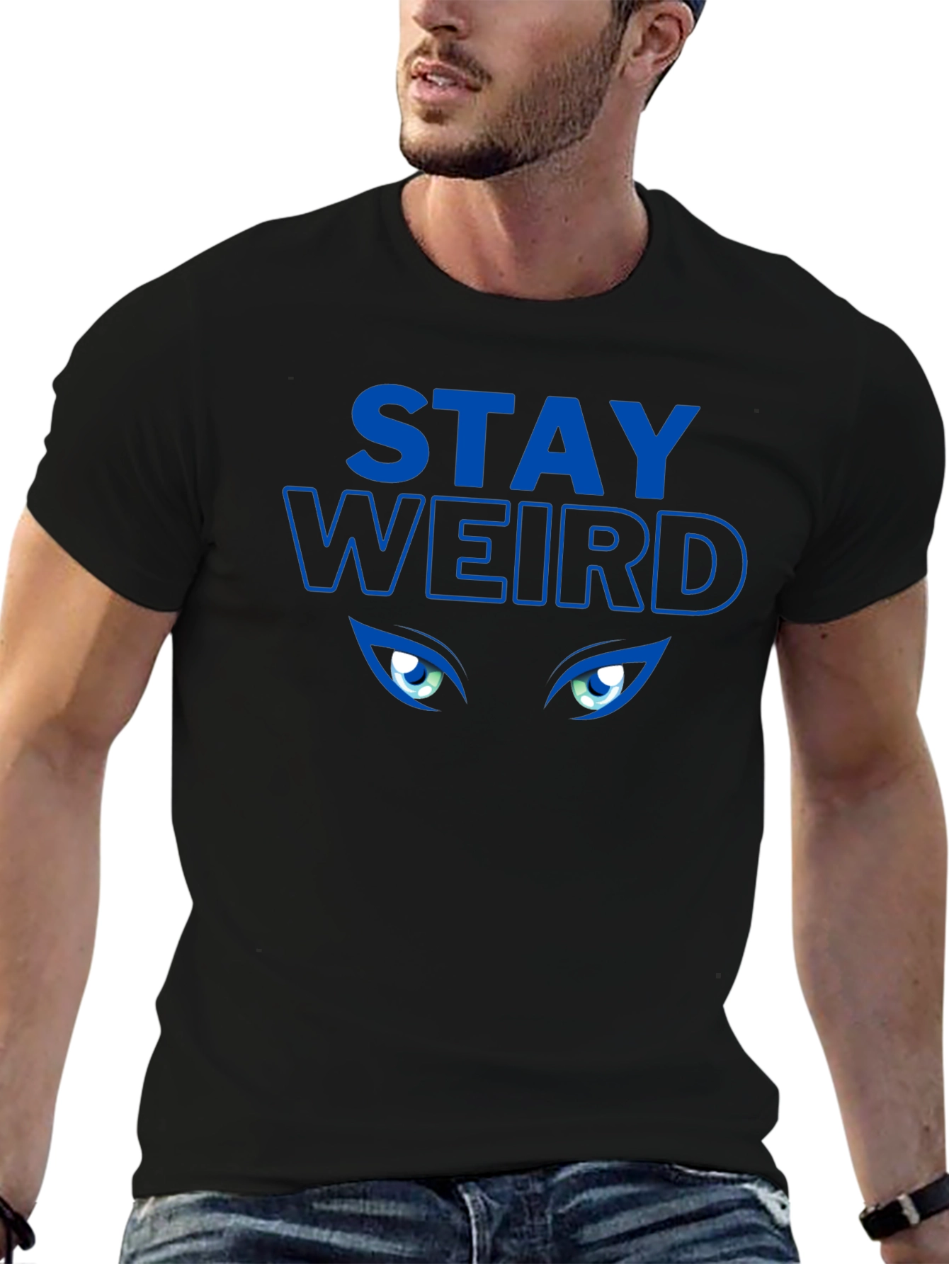 Black Stay Weird Graphic Tee - Black Crew Neck view 6