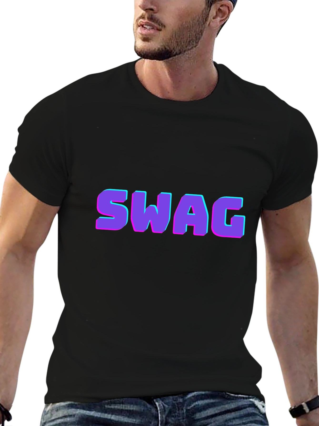 Black Stylish SWAG Graphic Print Men's T-Shirt view 6