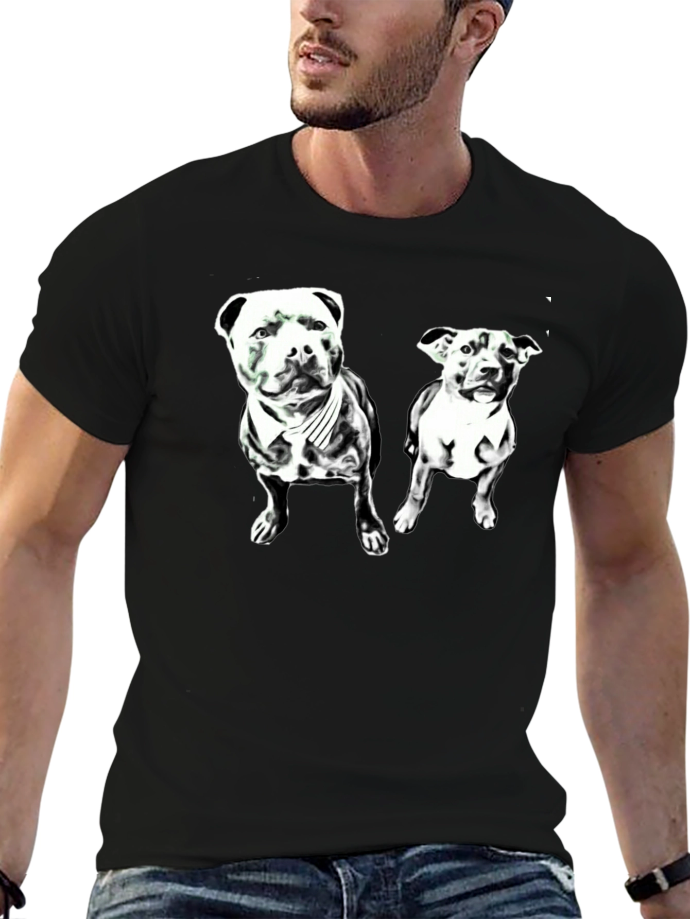 Black Dog Lover T-Shirt - Black Crew Neck with Pitbull Graphic view 6