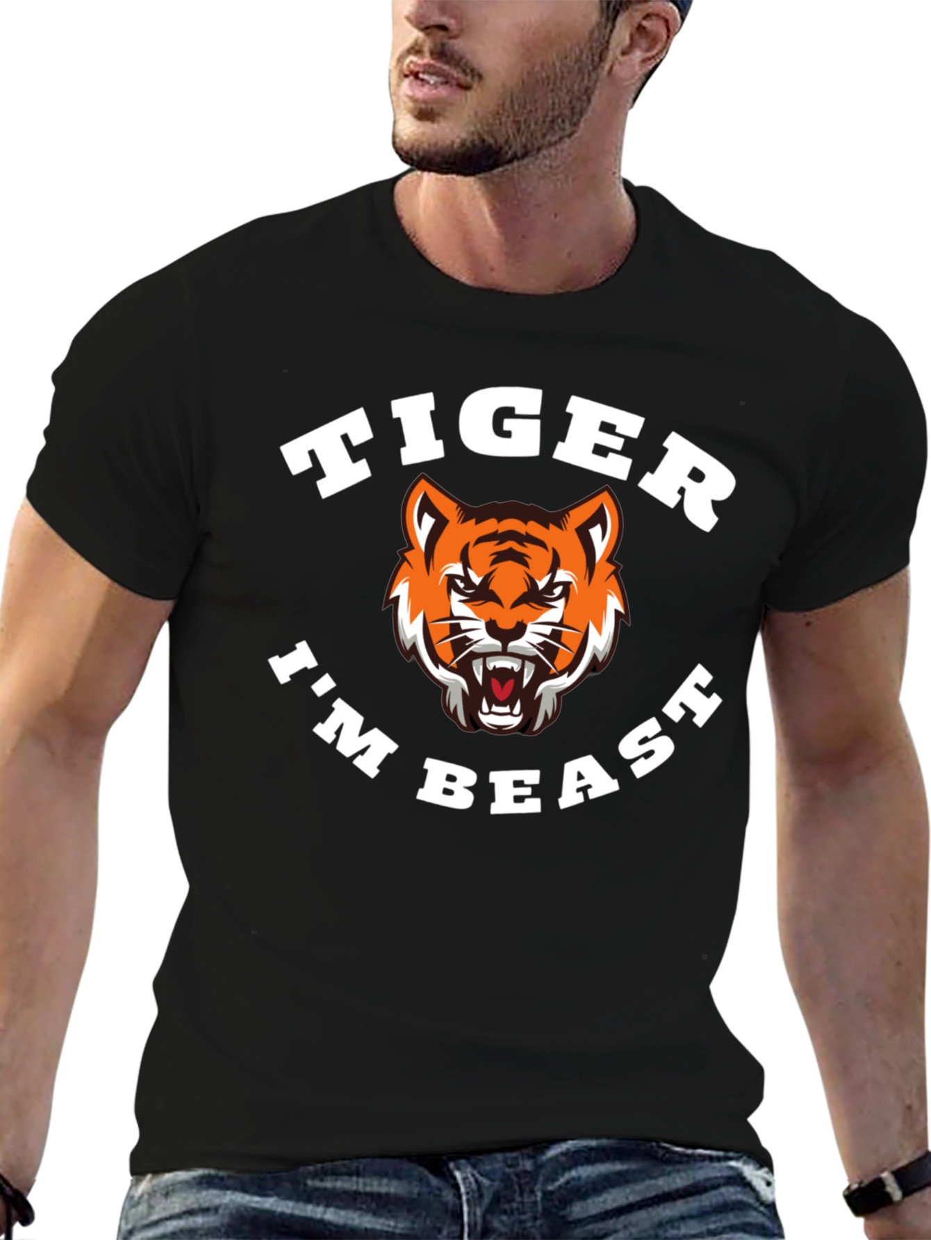 Black Tiger I'm Beast Graphic T-Shirt - Black view 6