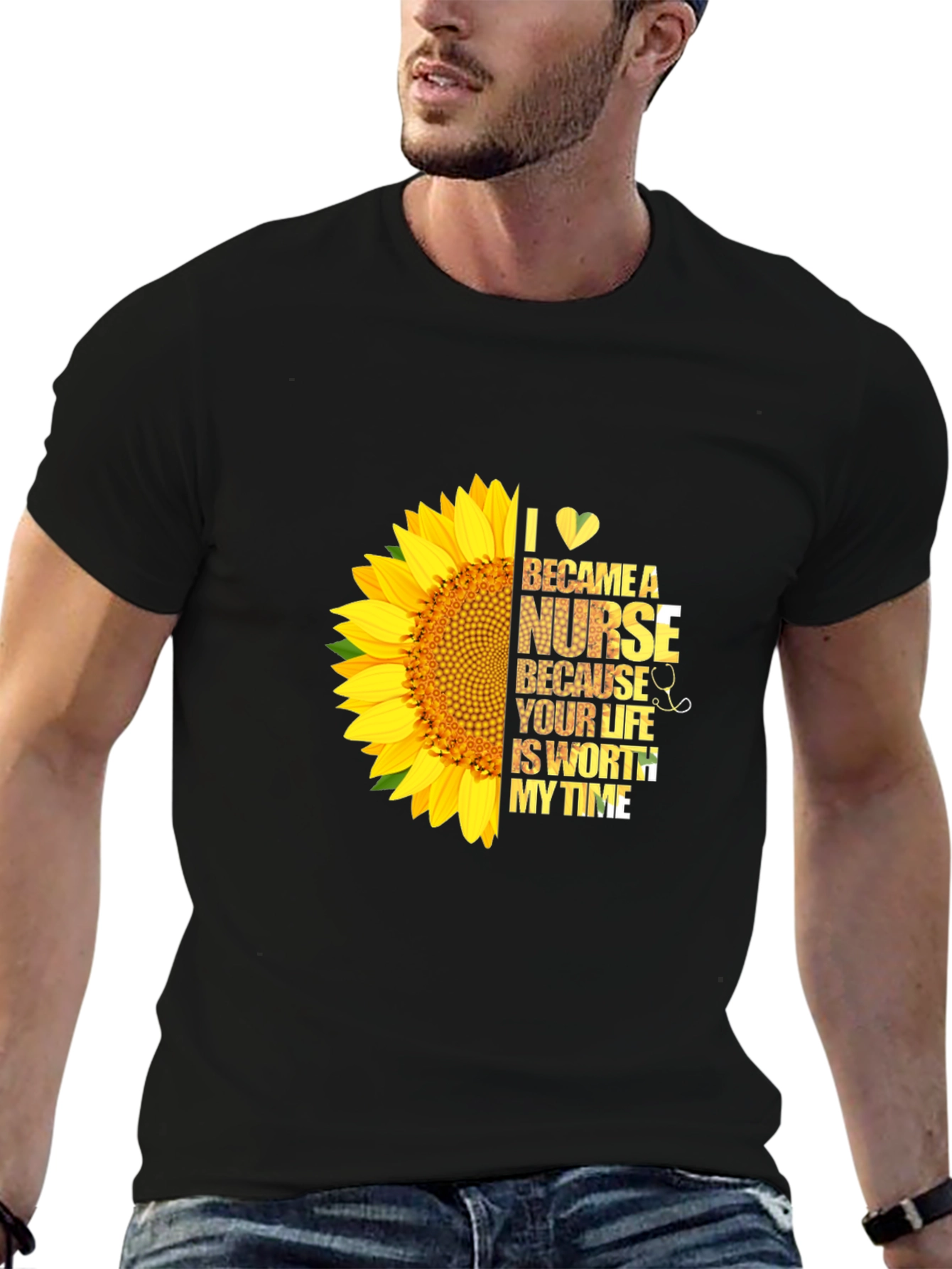 Black Nurse Sunflower Graphic Tee - Black view 6