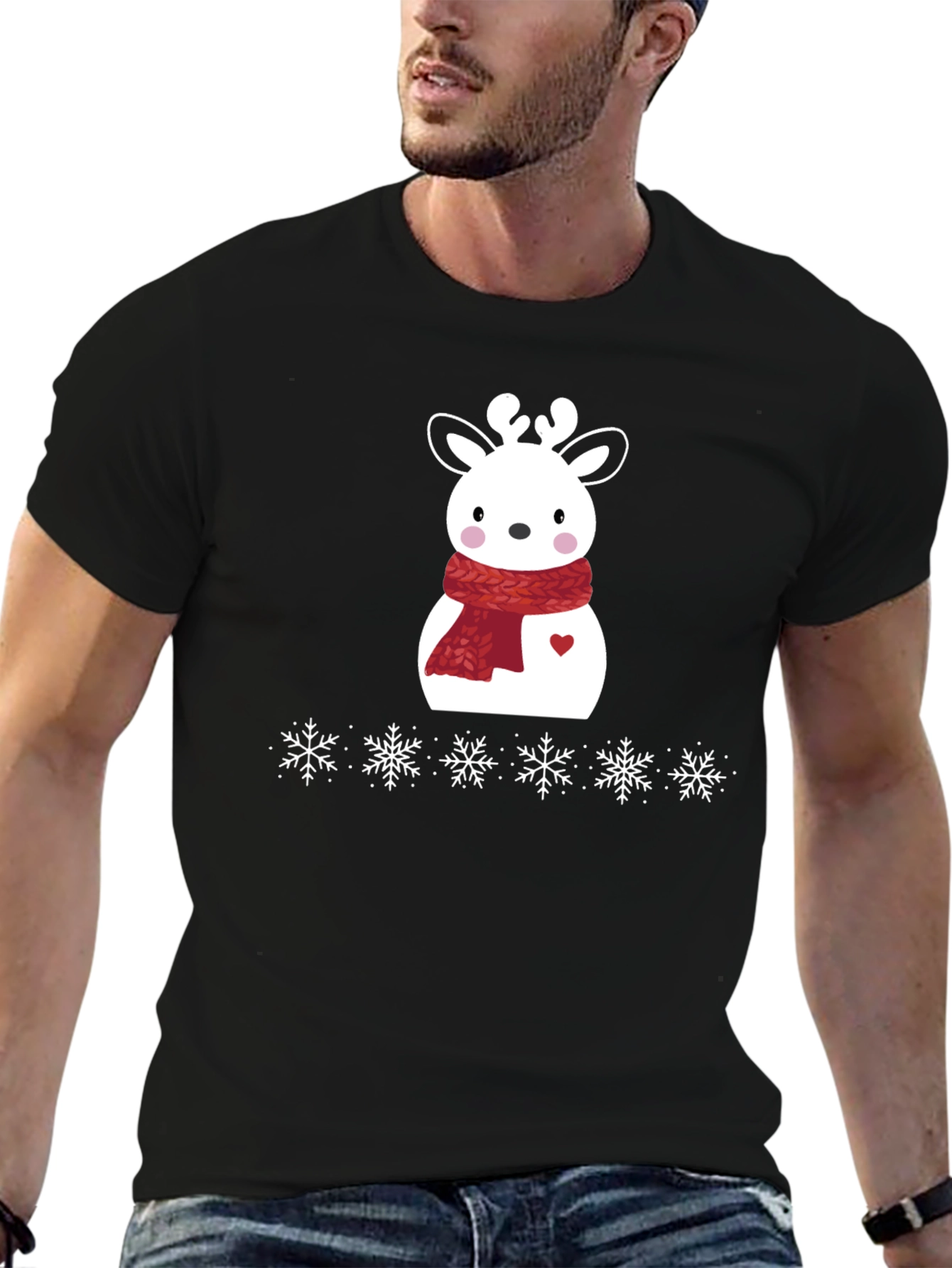 Black Festive Reindeer Holiday T-Shirt - Cute & Comfy! view 6