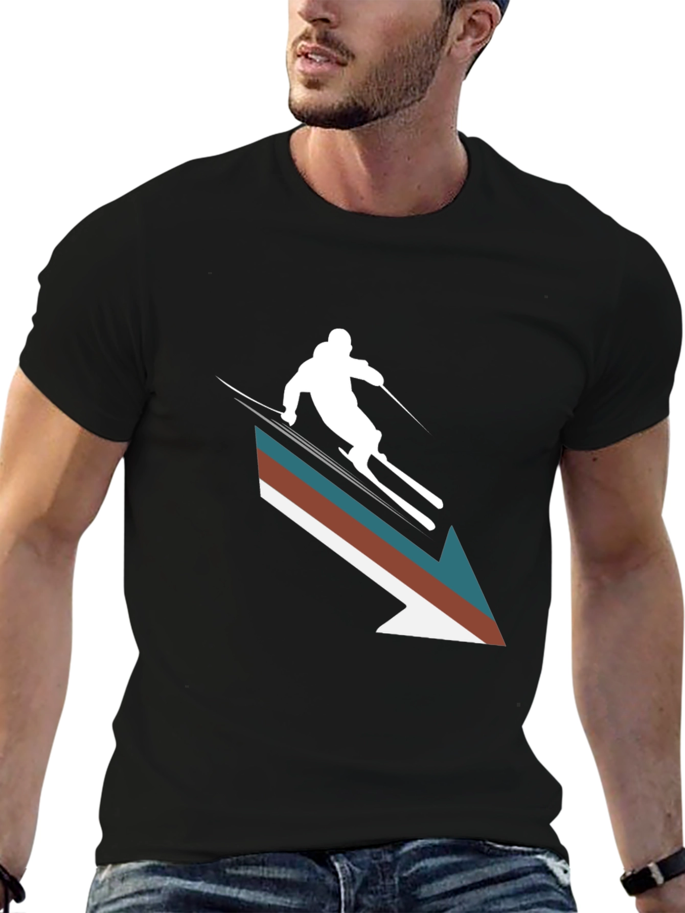 Black Retro Ski Arrow T-Shirt - Stylish Winter Apparel view 6