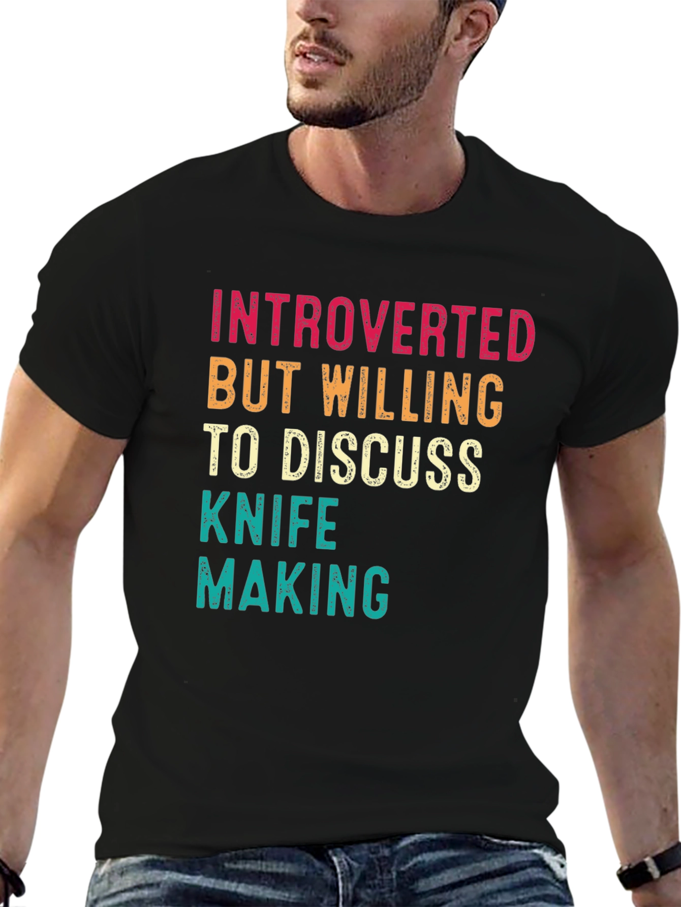 Black Introverted Knife Making Graphic Tee view 6