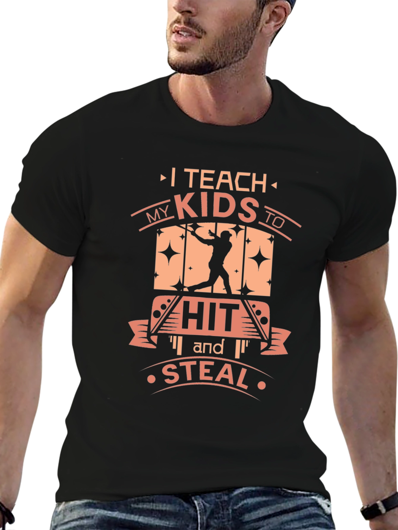 I Teach My Kids To Hit and Steal Baseball Graphic T-Shirt - 6