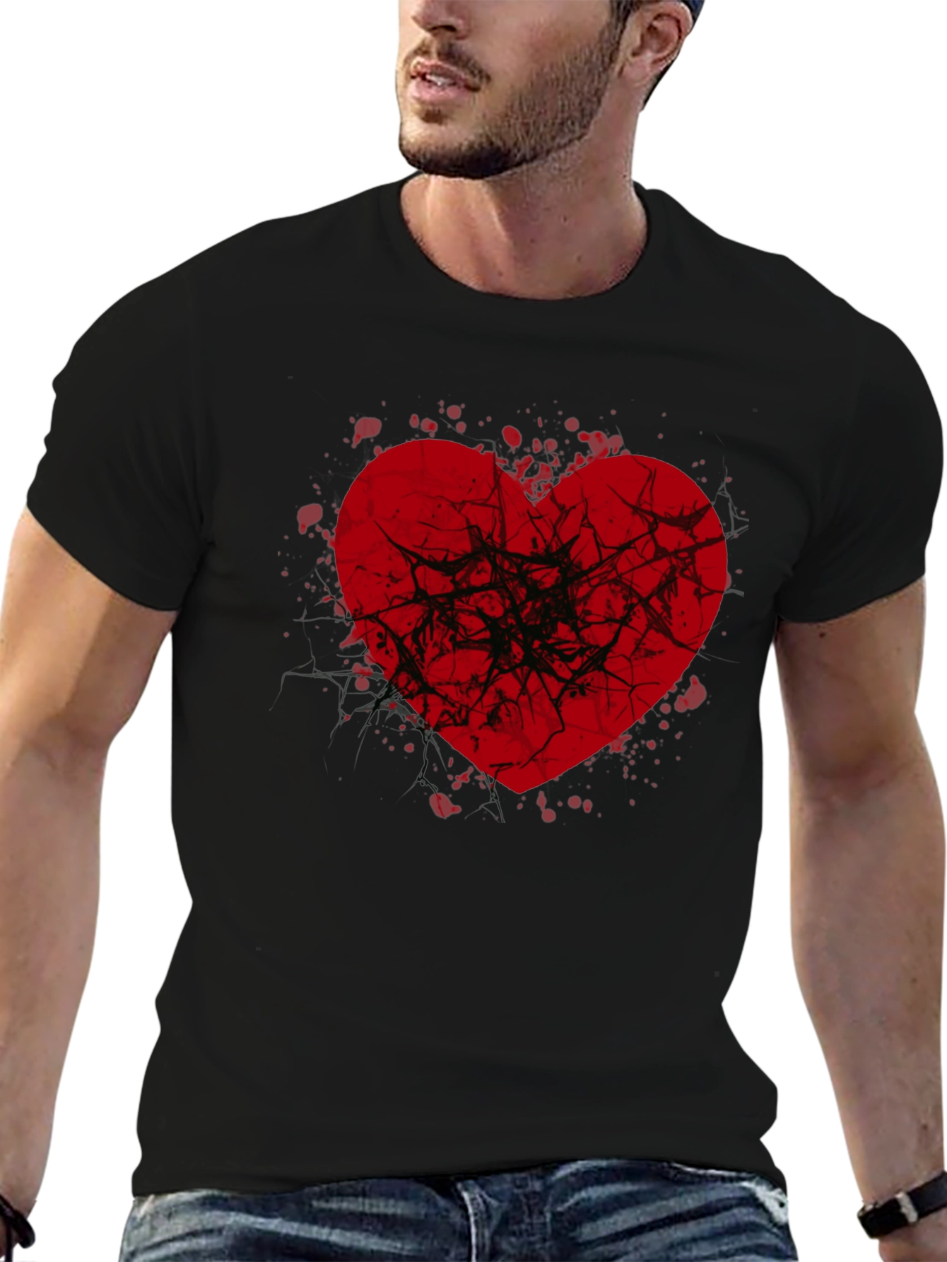 Black Broken Heart Graphic Tee - Black Casual Shirt view 6
