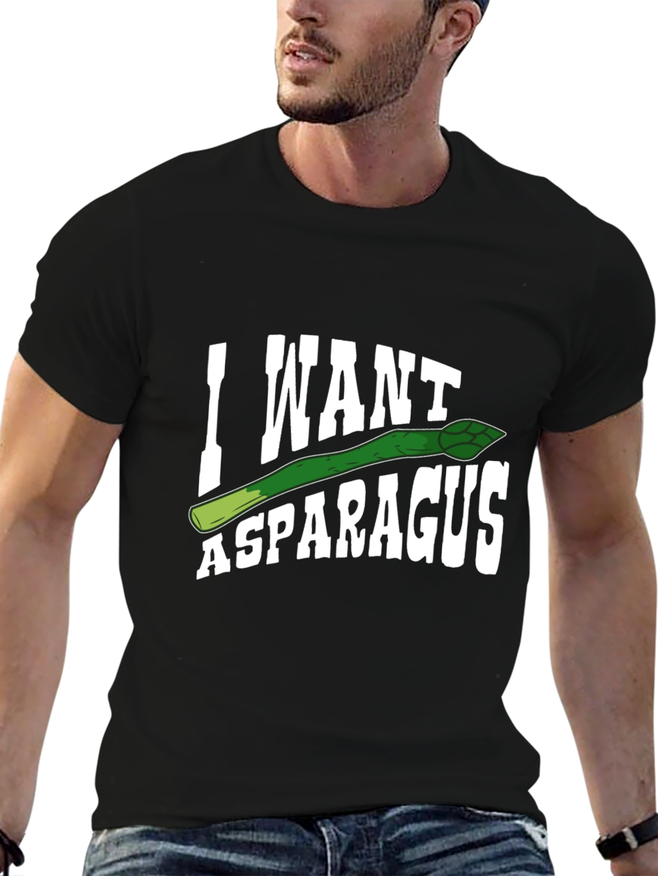 Black I Want Asparagus Graphic T-Shirt view 6