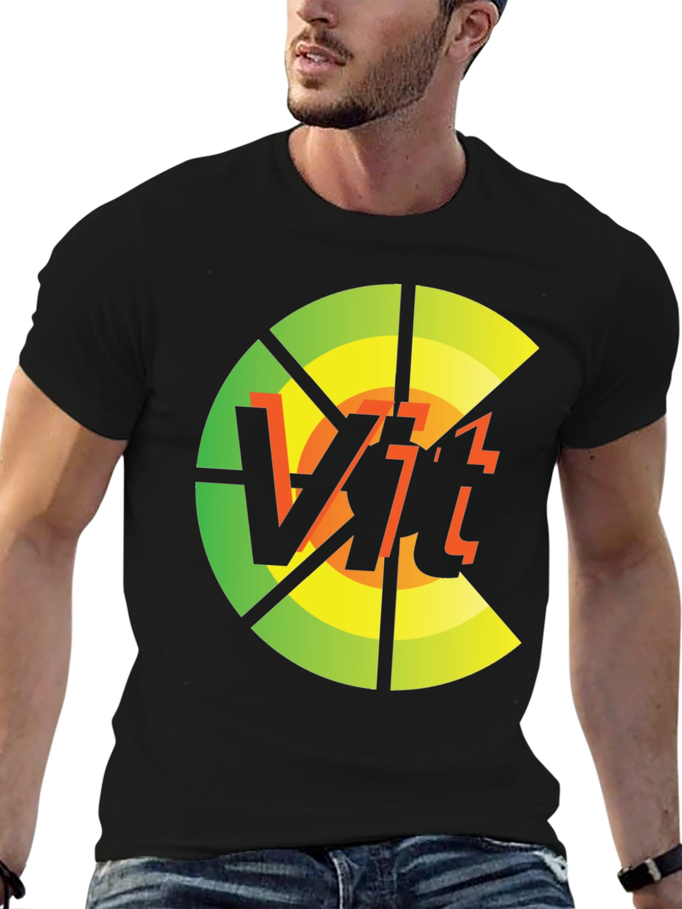 Black Vit T-Shirt: Circular Abstract Graphic Tee view 6