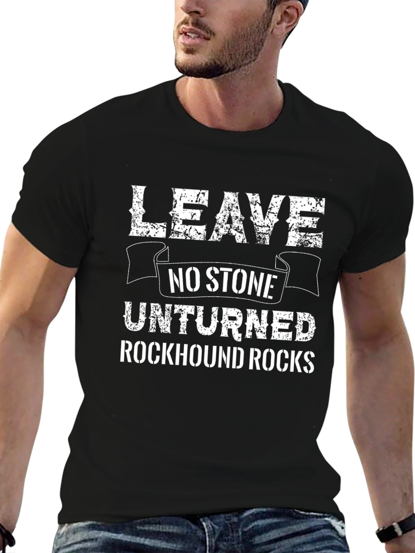 Black Leave No Stone Unturned Rockhound Rocks Graphic Tee view 6