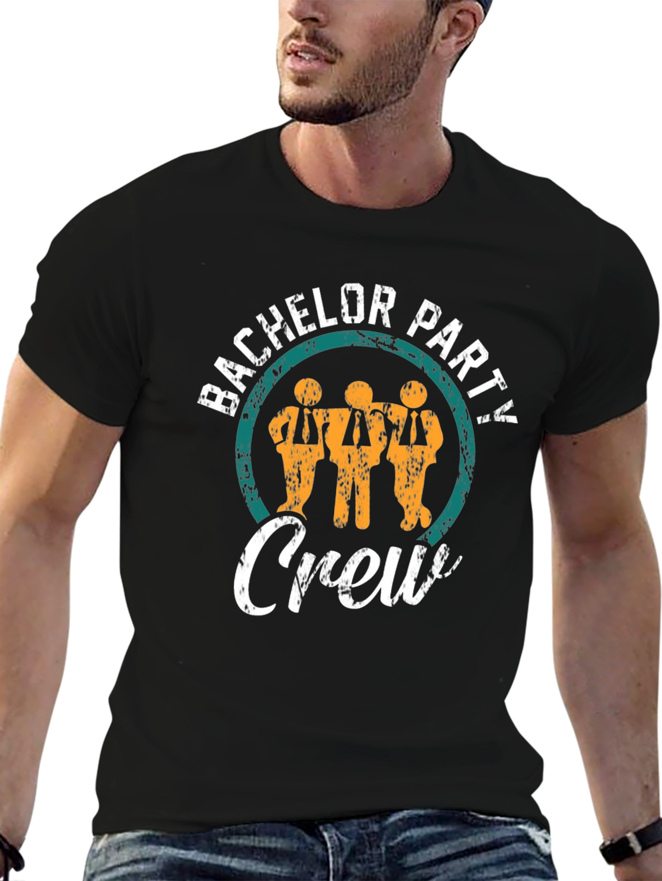 Black Bachelor Party Crew T-Shirt - Groom's Squad Tee view 6