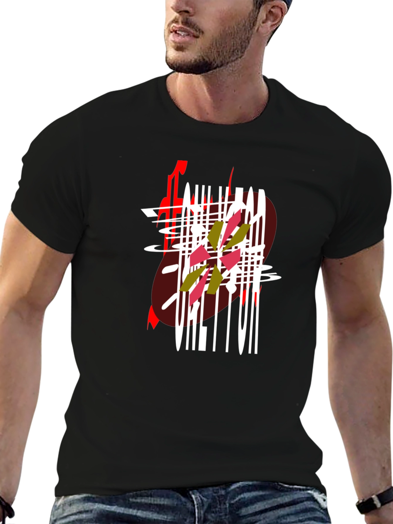 Black Abstract Graphic Print Black T-Shirt view 6