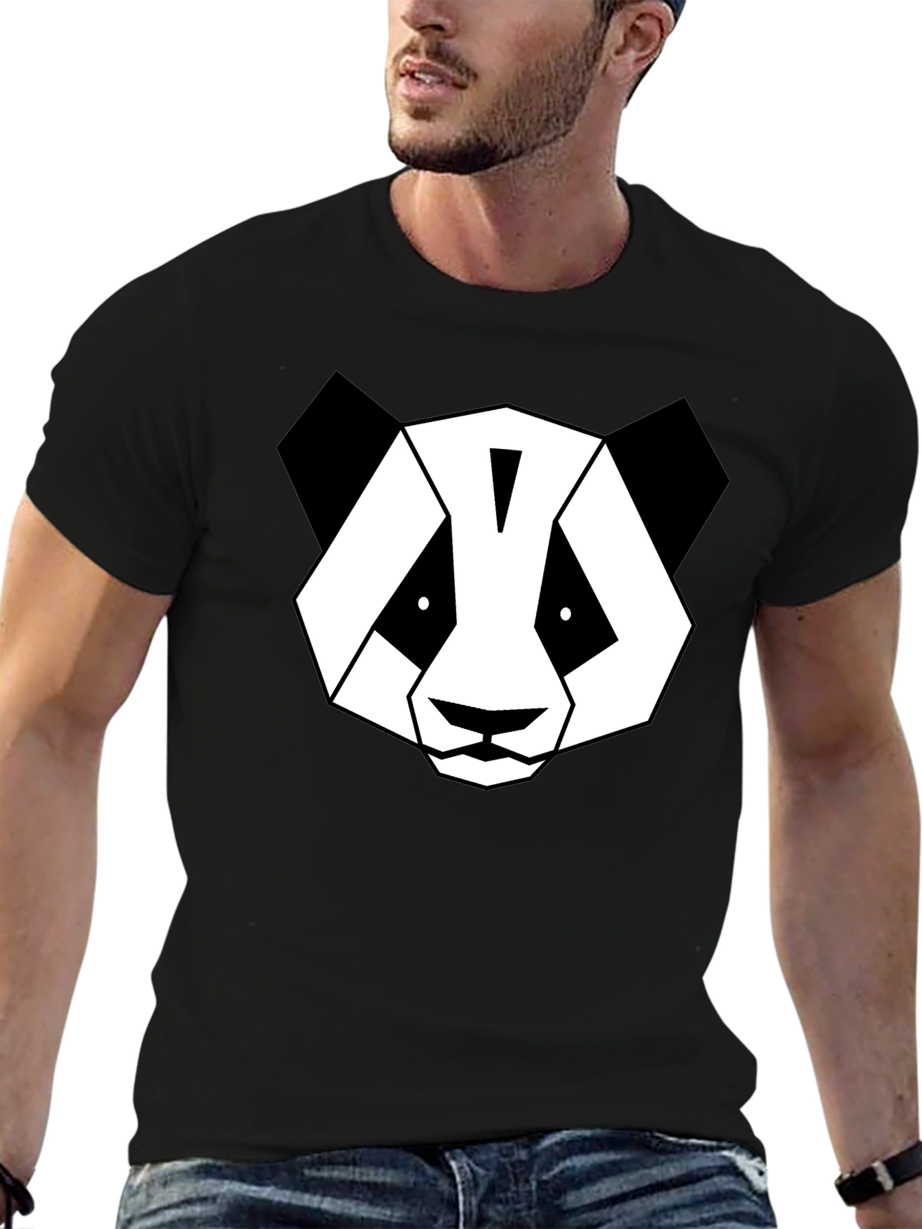 Black Geometric Panda Graphic T-Shirt - Modern Black Tee view 6