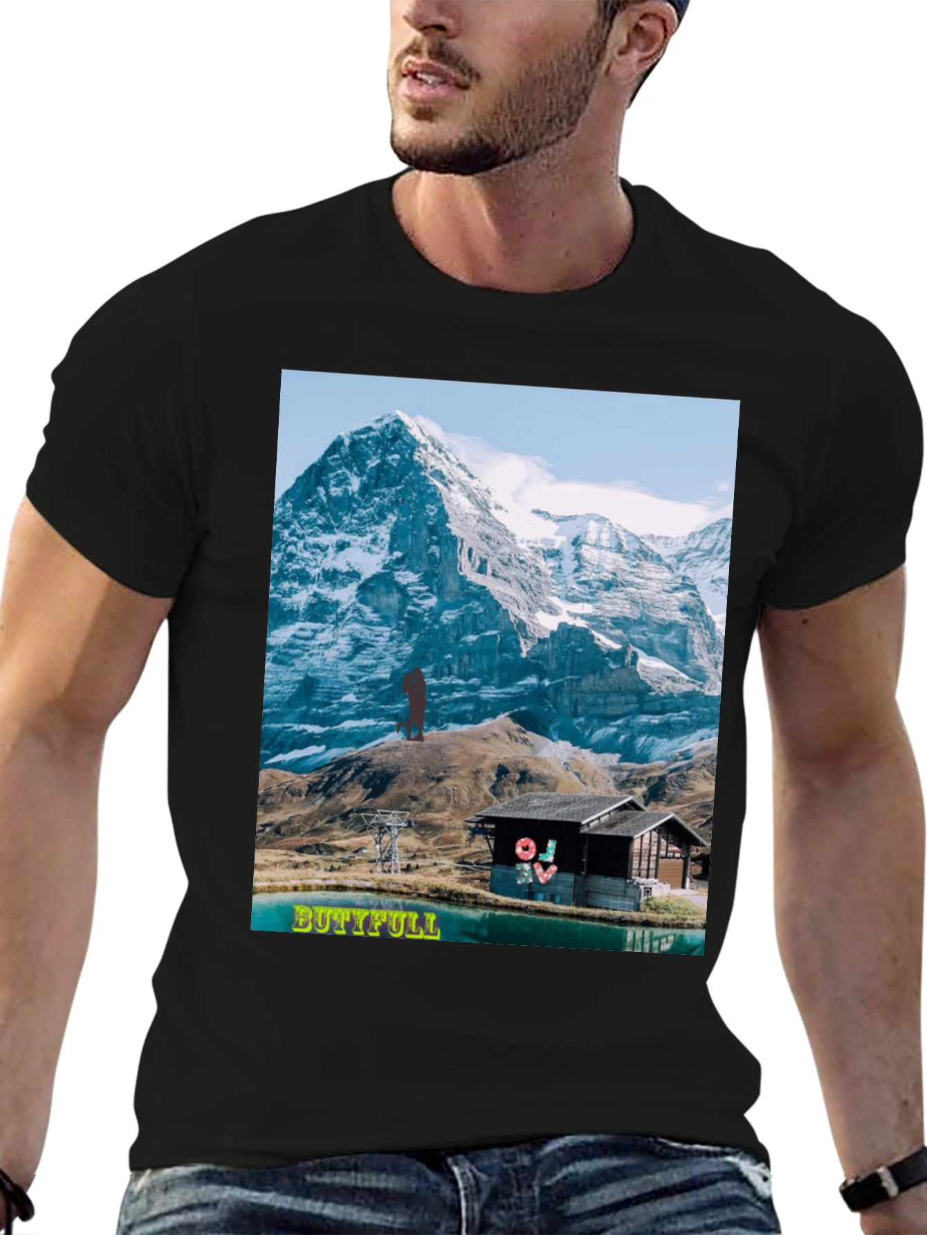 Black Mountain View Graphic Tee - "BUTTIFULL" Novelty Shirt view 6