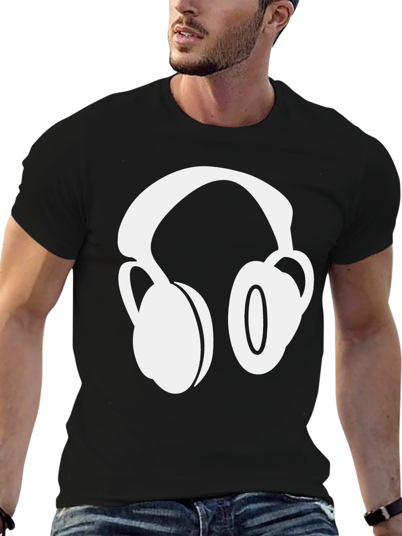 Black Headphones Graphic Black T-Shirt view 6