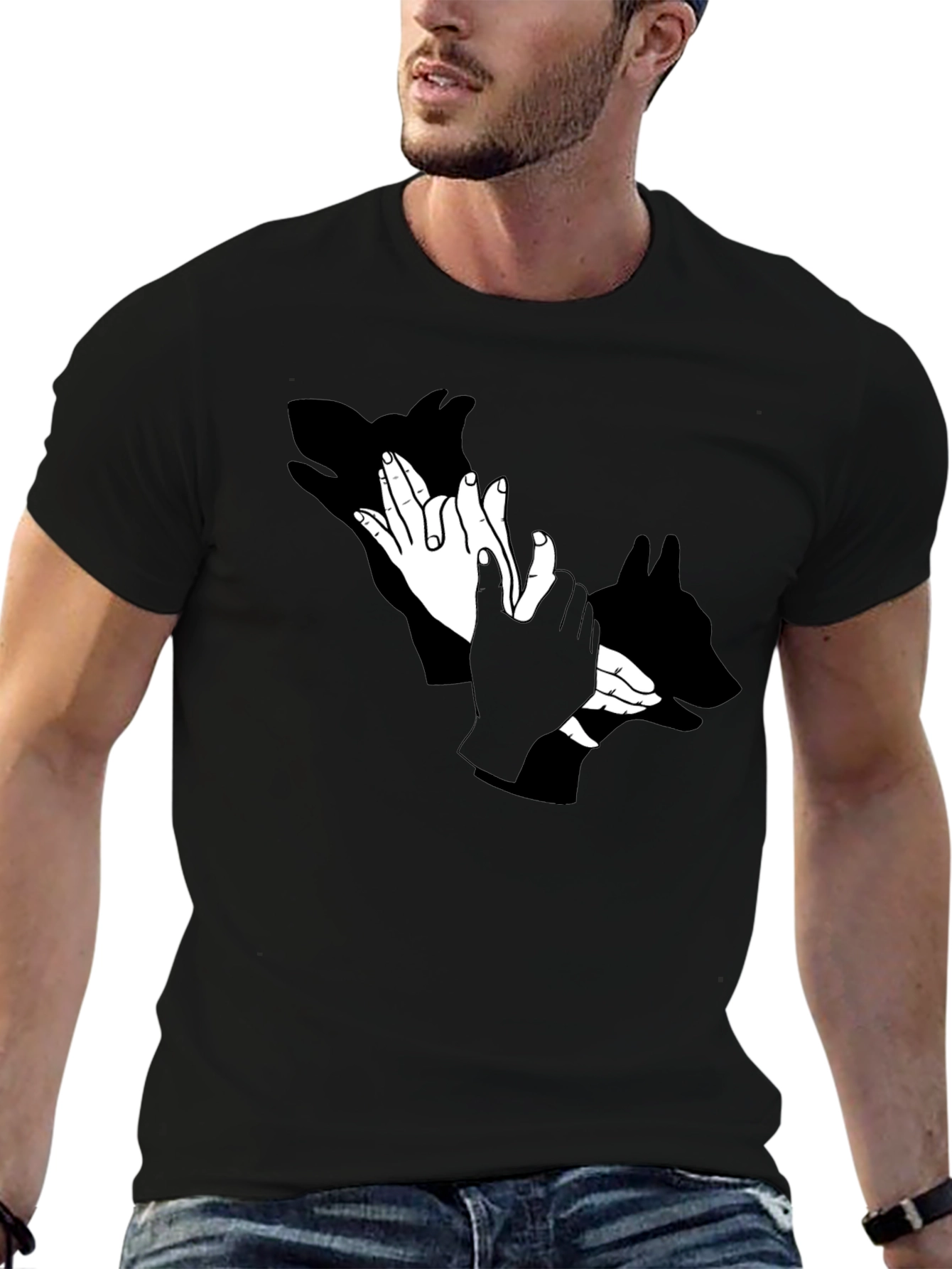 Black Shadow Puppet Hands Graphic Tee - Unique Design view 6