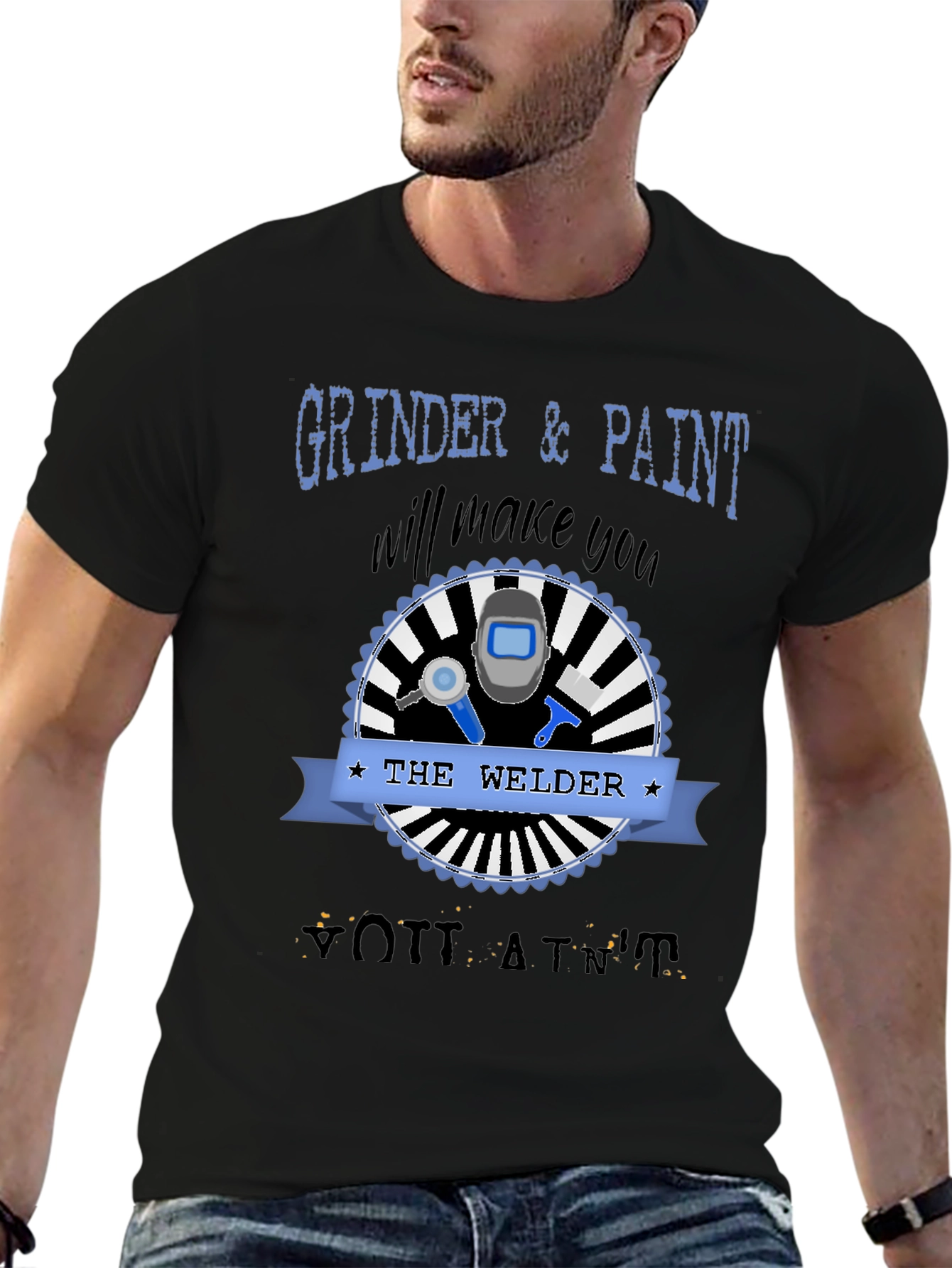 Black Grinder & Paint Welder T-Shirt - Black Crew Neck Tee view 6